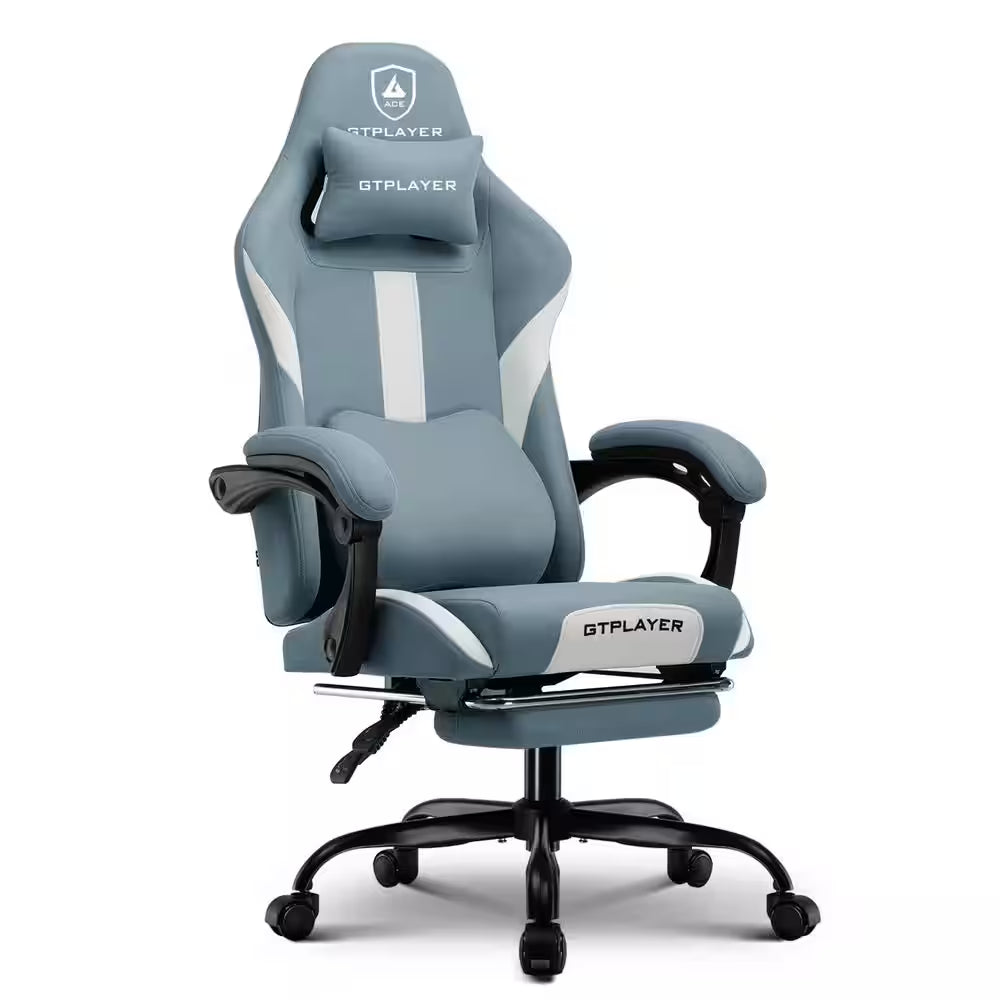 Gaming Chair Fabric Computer Chair with Foot Rest and Pocket Spring Cushion Ergonomic Computer Desk Chair, Blue