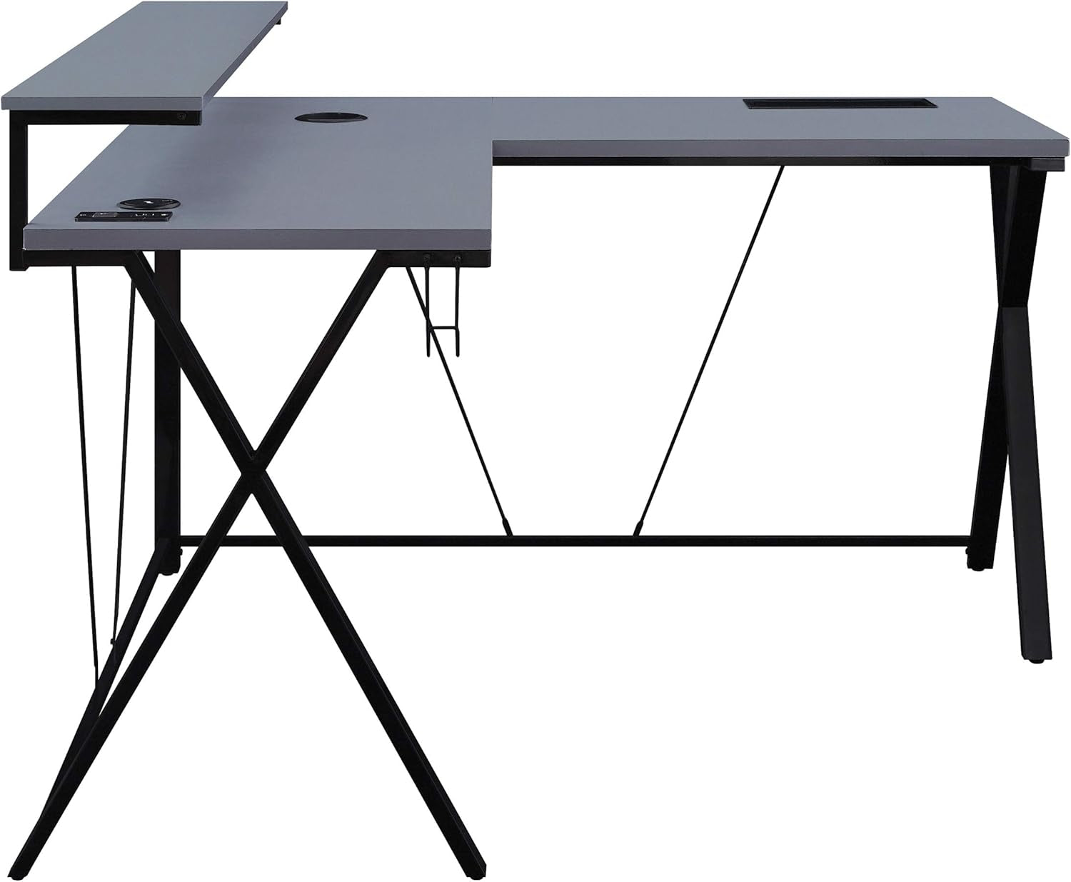 Checkpoint Battlestation L Shaped Gaming Desk with RGB LED Lights, Black