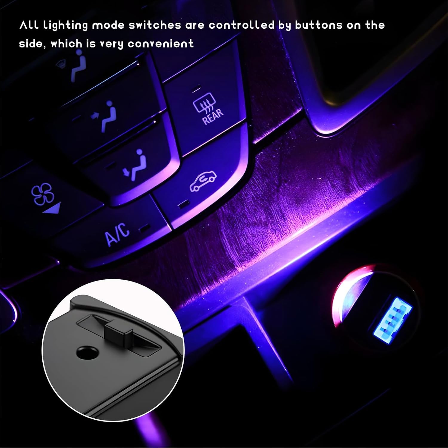 2 PCS USB Type C LED Ambient Light, 8 Colors RGB Car Atmosphere Lamp Adjustable Brightness LED Light, Mini 5V Plug-In Night Lamp Interior Decoration for Vehicle Home Office