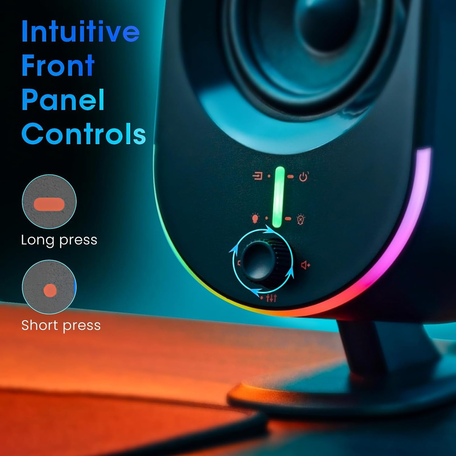 Computer Speakers,  Bluetooth PC Speakers, DC Powered Gaming Speaker with 3 EQ Modes, Stereo Speakers with 6 RGB Modes, Aux In, Headphone, USB Port Speaker for Laptop/Desktop/Tv, 2*15W, 2.0 CH