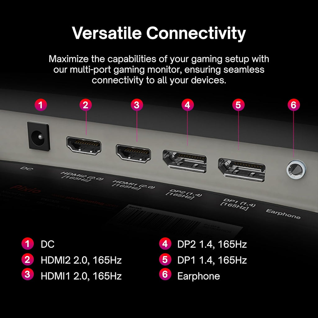 PXC325 32 Inch 165Hz Refresh Rate FHD 1080P Resolution 1500R Curved VA Panel 1Ms MPRT Response Time Adaptive Sync HDR Tilting Stand Gaming Monitor