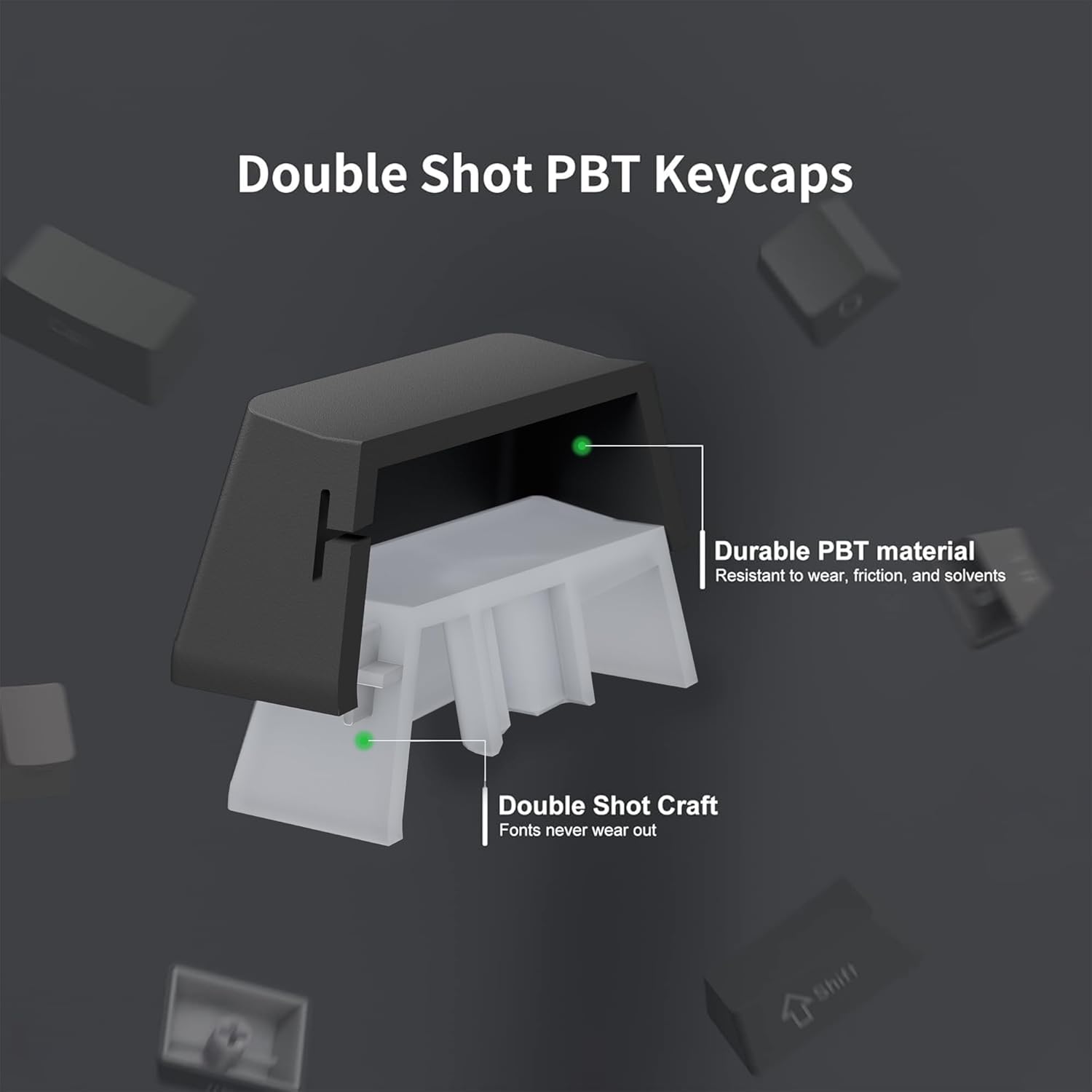 XVX PBT Keycaps - Side Printed Keycaps 60 65 75 100 Percent, Double Shot Shine through Custom Key Caps, Gradient Gray 136 Keys Set, OEM Profile, Minimalist Style for Cherry Gateron MX Switche Keyboard