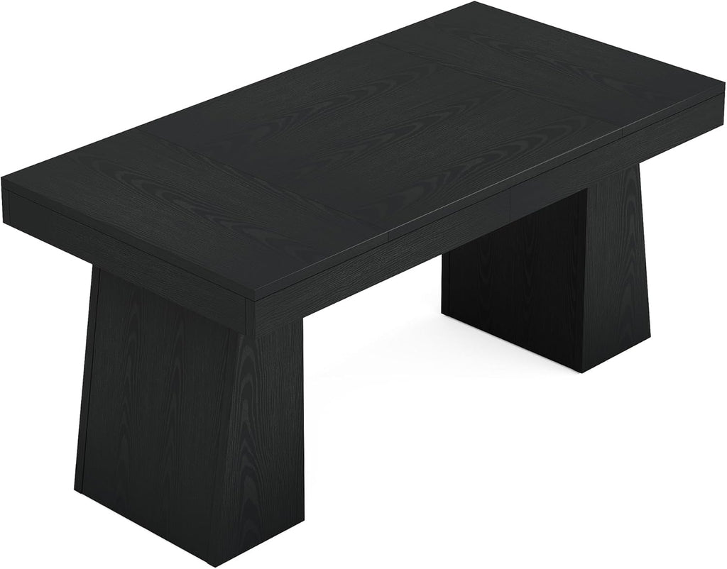 55 Inches Executive Desk, Mid-Century Modern Home Office Desk, Wood Computer Desk Business Workstation Desk Small Conference Table, Black