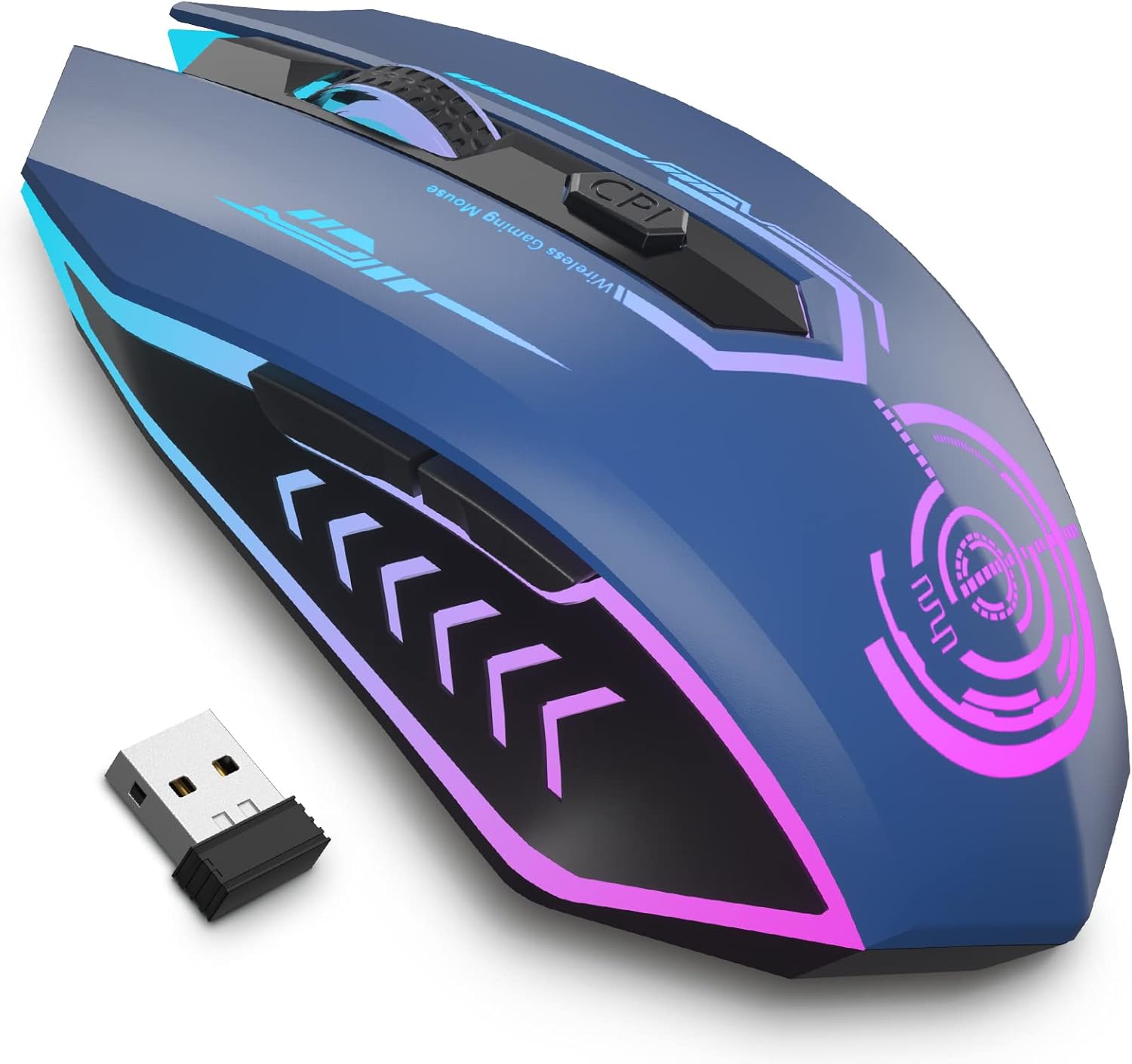 Wireless Gaming Mouse up to 12000 DPI, Rechargeable USB-C Wireless Mouse with 7 Buttons 7 Dynamic LED Color Ergonomic Programmable MMO RPG for PC Laptop, Compatible with Windows Mac