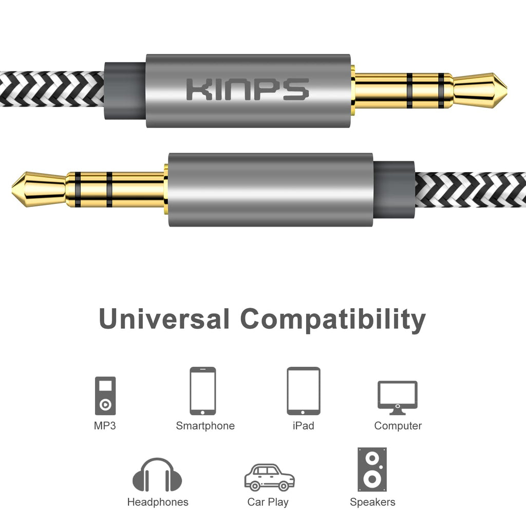 Auxiliary Audio Cable 3.5Mm Aux Cord Stereo Jack Male to Male Aux Cable for Phones, Headphones, Speakers, Tablets, Pcs, MP3 Players and More (10FT/3M, Gray)