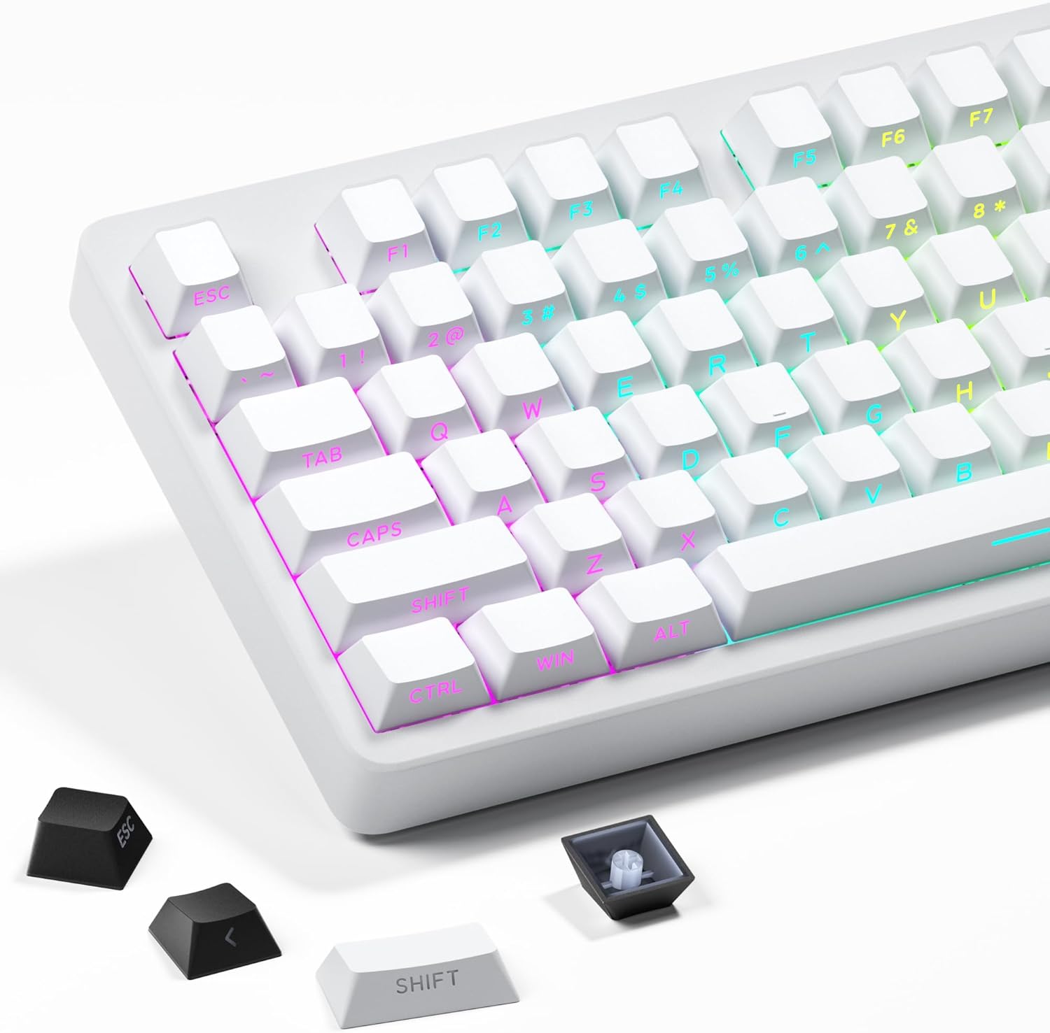 XVX PBT Keycaps - Side Printed Keycaps 60 65 75 100 Percent, Double Shot Shine through Custom Key Caps, Gradient Gray 136 Keys Set, OEM Profile, Minimalist Style for Cherry Gateron MX Switche Keyboard