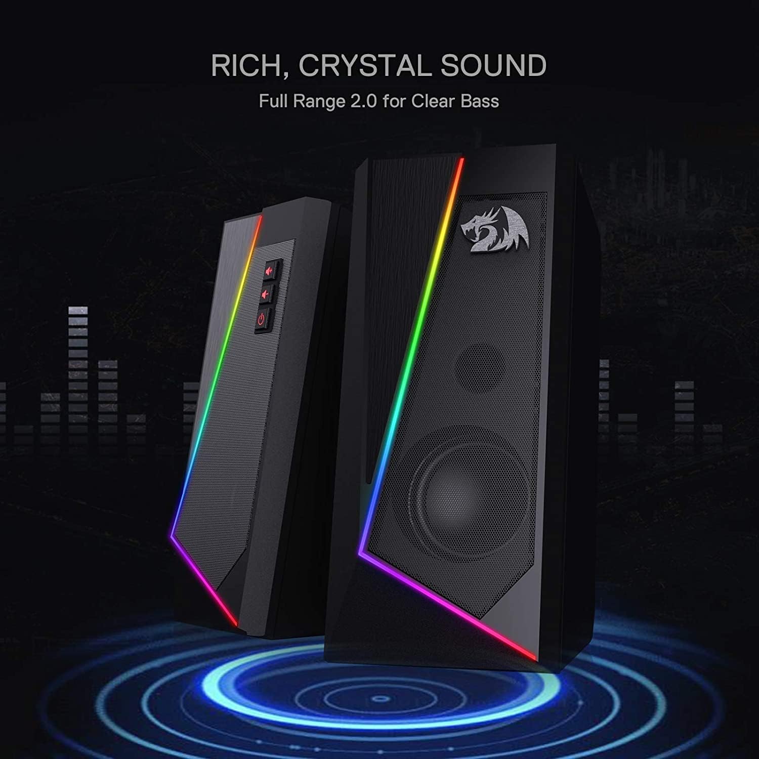 GS520 RGB Desktop Speakers, 2.0 Channel PC Computer Stereo Speaker with 6 Colorful LED Modes, Enhanced Sound and Easy-Access Volume Control, USB Powered W/ 3.5Mm Cable