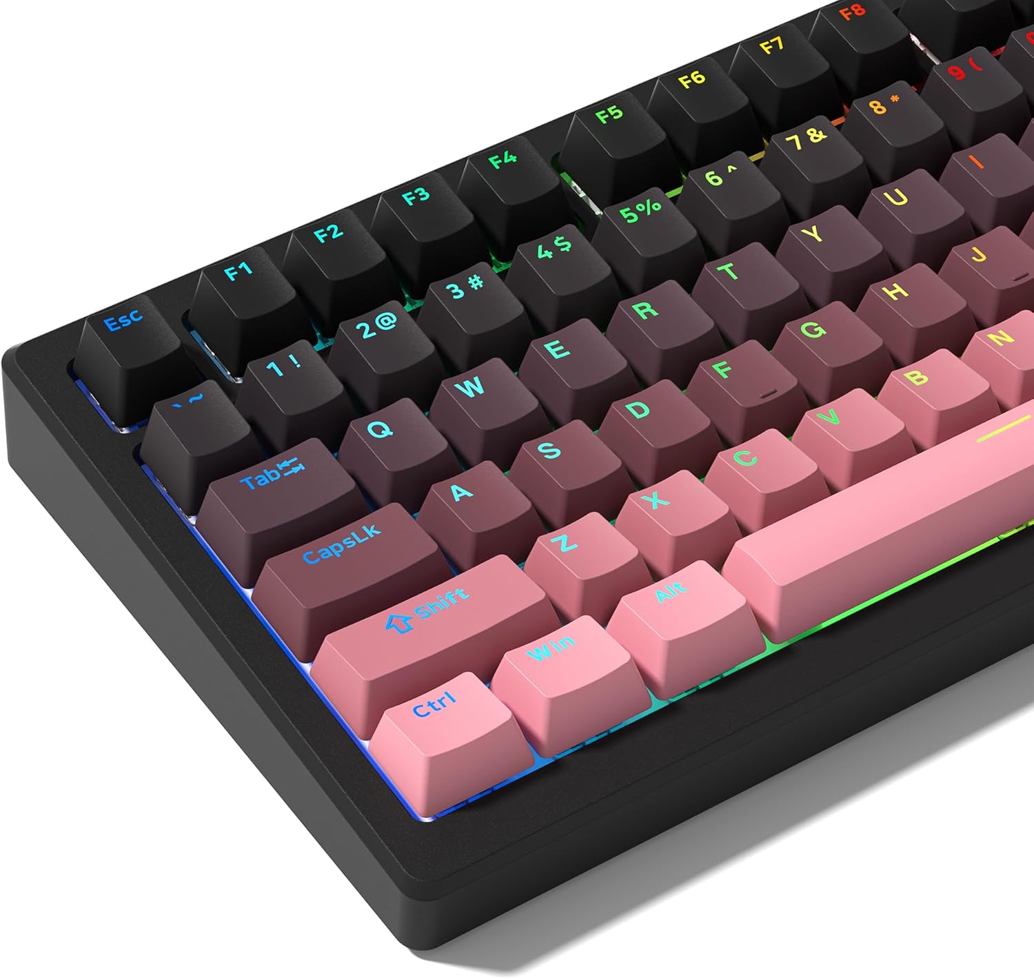 PBT Key Caps, Double Shot Shine through Custom Keycaps, Gradient Keycaps Cherry Profile, Minimalist Style Keyboard Keycap for Mechanical Keyboard (Grey)