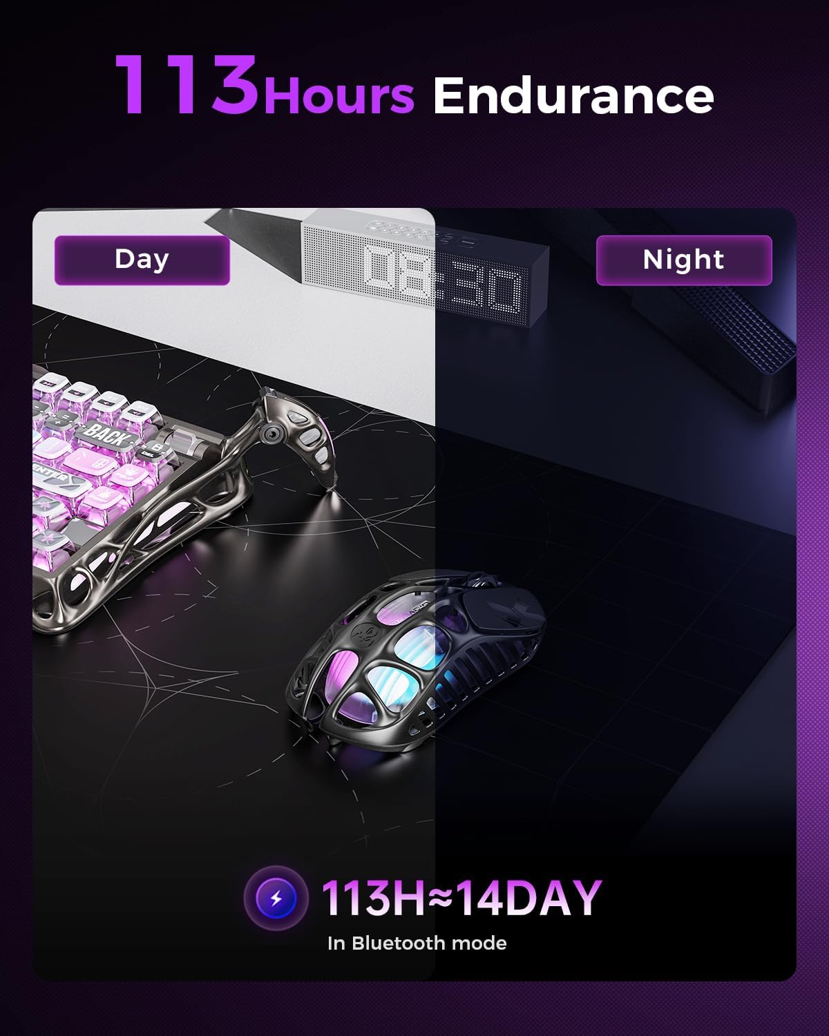 Mercury X Pro Wireless Gaming Mouse, Come with 8K Dongle – 32,000 DPI PAW 3950 Sensor, 8,000Hz Polling Rate, Only 49G, Magnesium Alloy Hollow Frame, RGB Lighting, 5 Programmable Buttons