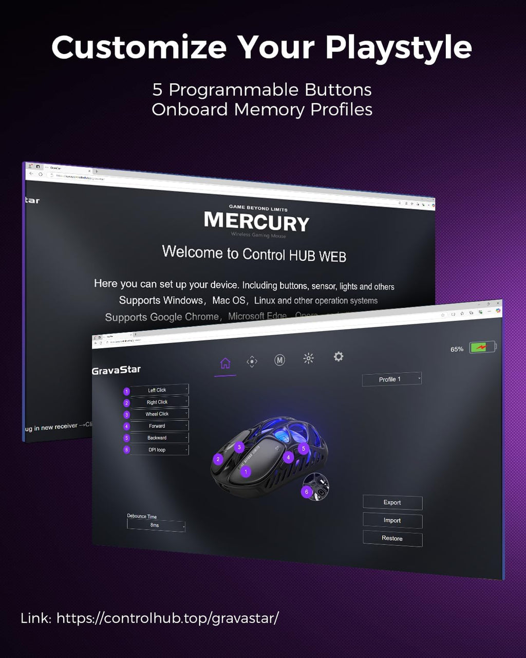 Mercury X Pro Wireless Gaming Mouse, Come with 8K Dongle – 32,000 DPI PAW 3950 Sensor, 8,000Hz Polling Rate, Only 49G, Magnesium Alloy Hollow Frame, RGB Lighting, 5 Programmable Buttons
