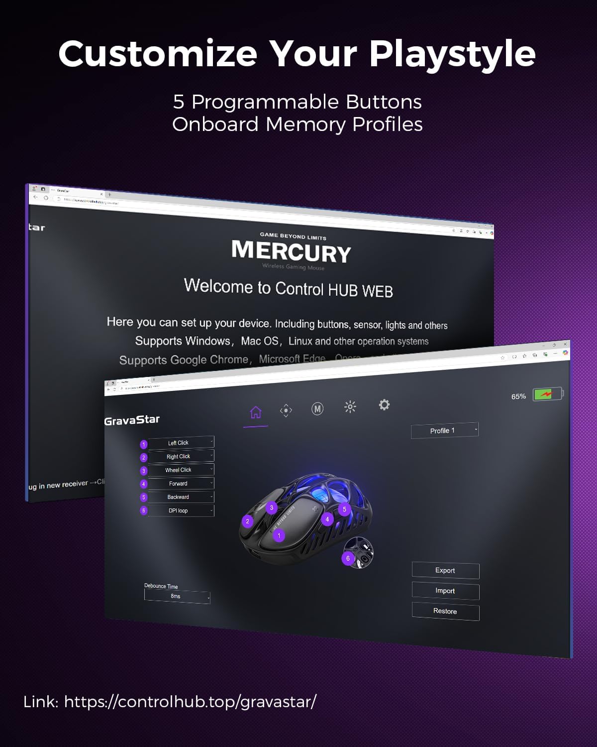 Mercury X Pro Wireless Gaming Mouse, Come with 8K Dongle – 32,000 DPI PAW 3950 Sensor, 8,000Hz Polling Rate, Only 49G, Magnesium Alloy Hollow Frame, RGB Lighting, 5 Programmable Buttons