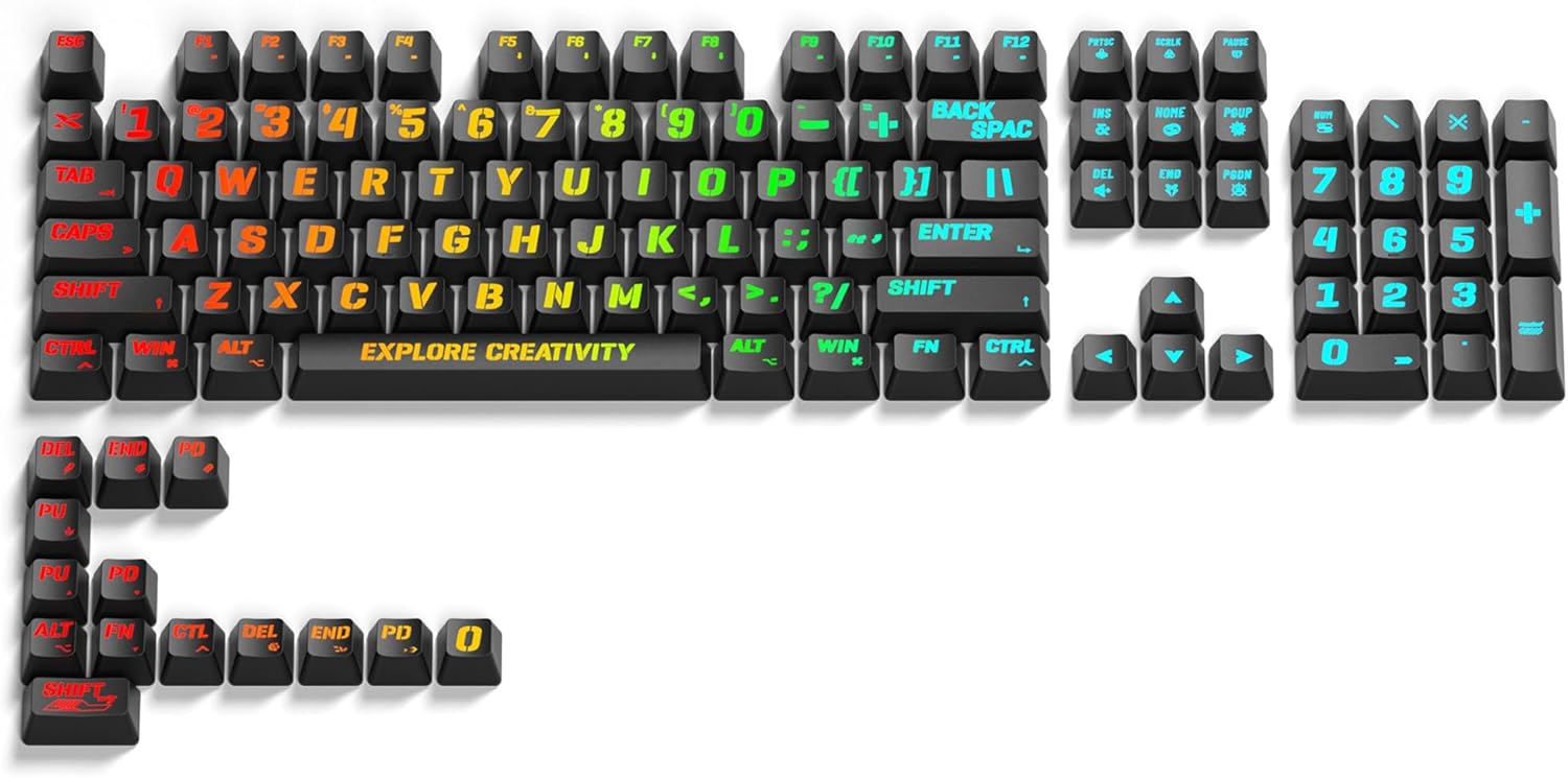 X XVX Spider Web Keycaps 60 75 100 Percent - Shine through Keycaps W/Imd Tech, for Mechanical Keyboards, Full 118 Key Set, OEM Profile, Lines Backlit, Side Printed - Black