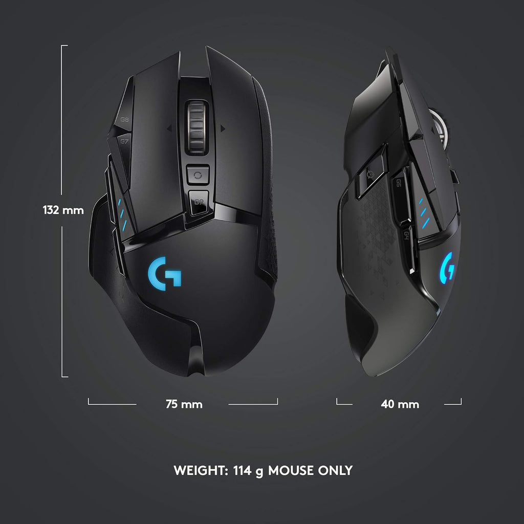 502 Lightspeed Wireless Gaming Mouse with Hero 25K Sensor, Powerplay Compatible, Tunable Weights and Lightsync RGB - Black