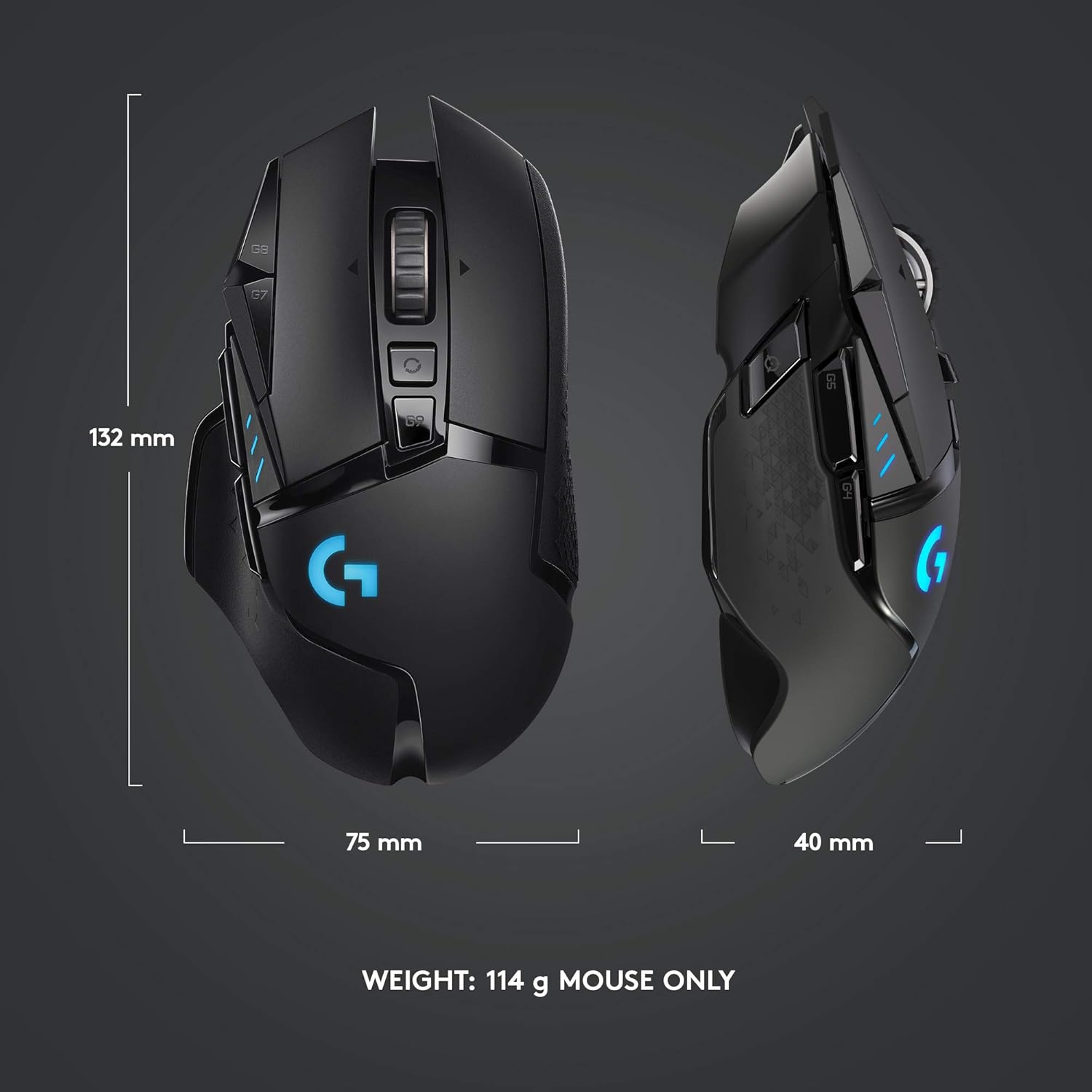 502 Lightspeed Wireless Gaming Mouse with Hero 25K Sensor, Powerplay Compatible, Tunable Weights and Lightsync RGB - Black