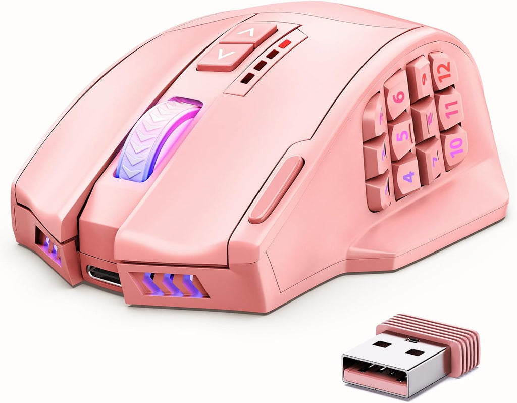 Venus Pro RGB Wireless MMO Gaming Mouse, 16,000 DPI Optical Sensor, 2.4 Ghz Transmission Technology, Ergonomic Design, 16M Chroma RGB Lighting, 16 Programmable Buttons, up to 70 Hours