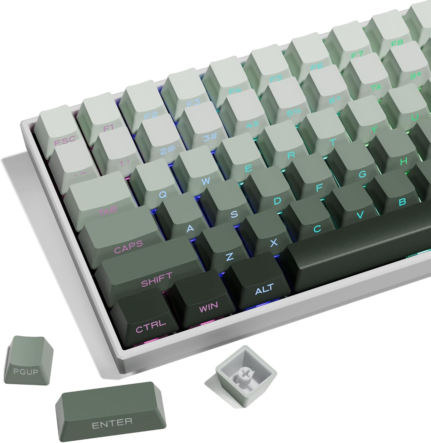 XVX PBT Keycaps - Side Printed Keycaps 60 65 75 100 Percent, Double Shot Shine through Custom Key Caps, Gradient Gray 136 Keys Set, OEM Profile, Minimalist Style for Cherry Gateron MX Switche Keyboard