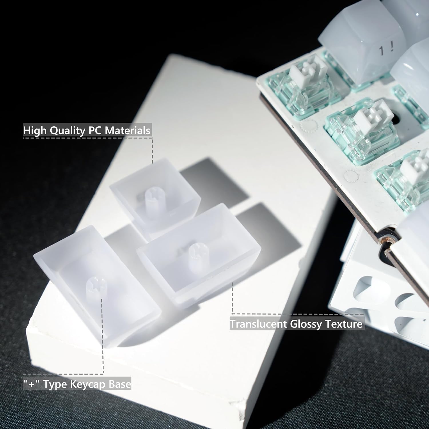 Keyboard Keycaps Jelly - Ceramic Keycaps Style, Clear White Key Cap, Transparent Side Printed Custom 60 65 75 100 Percent for Cherry MX, Outemu, Gateron Mechanical Keyboards(Mda Profile)