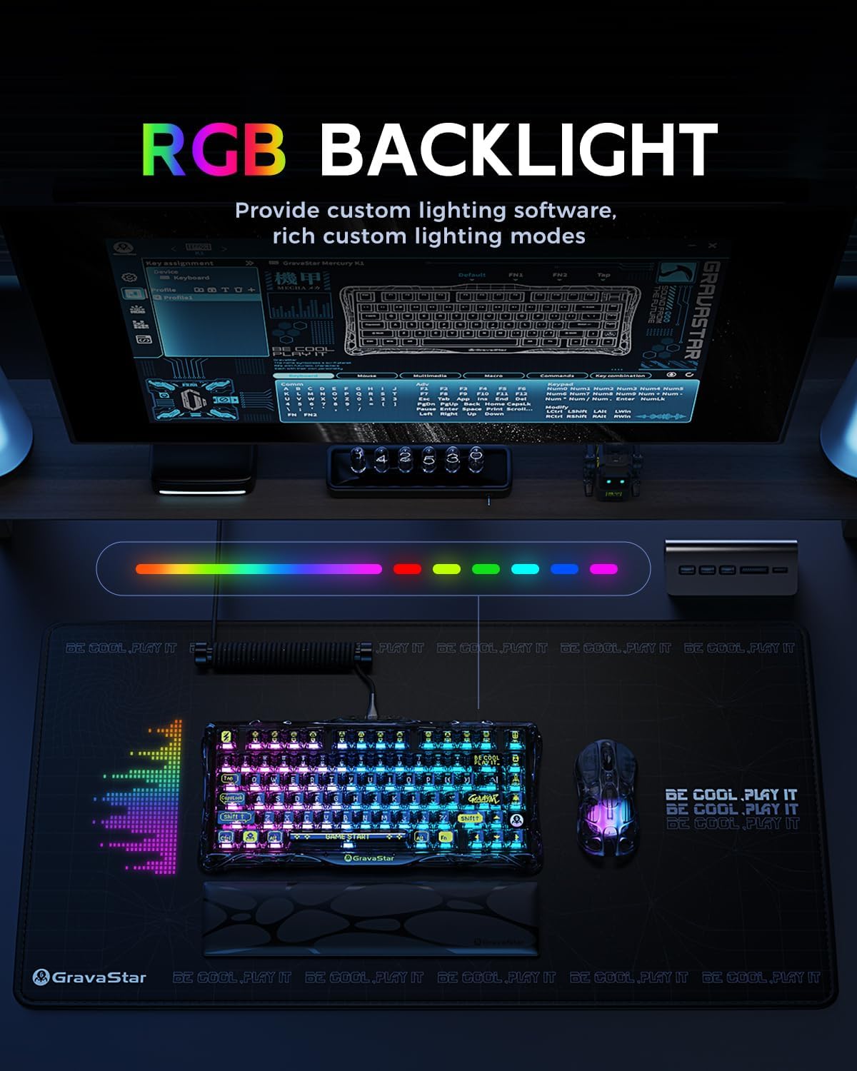 Mercury K1 Lite 75% Gaming Keyboard, 2.4Ghz/Bt/Wired Tri-Mode Wireless Keyboard, Gasket Hot Swappable Mechanical Keyboard, Pre-Lubed Linear Switches, RGB Backlit (Transparent Black)