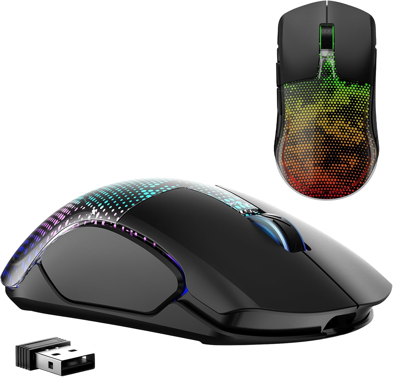 Master02 Wireless Gaming Mouse, 12000 DPI, Tri-Mode 2.4G/Usb-C/Bluetooth 5.3 Gaming Mouse, Python Skin Texture RGB Backlit, 6 Programmable Buttons, 75Hr Battery Life for PC, Mac, PS5, XBOX - Black