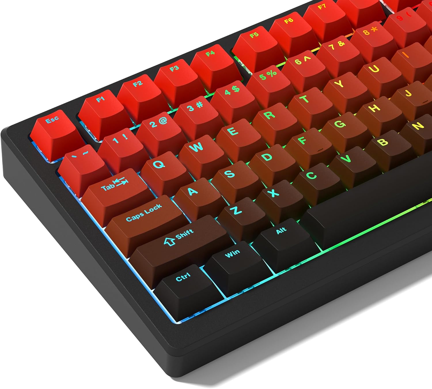 PBT Key Caps, Double Shot Shine through Custom Keycaps, Gradient Keycaps Cherry Profile, Minimalist Style Keyboard Keycap for Mechanical Keyboard (Grey)