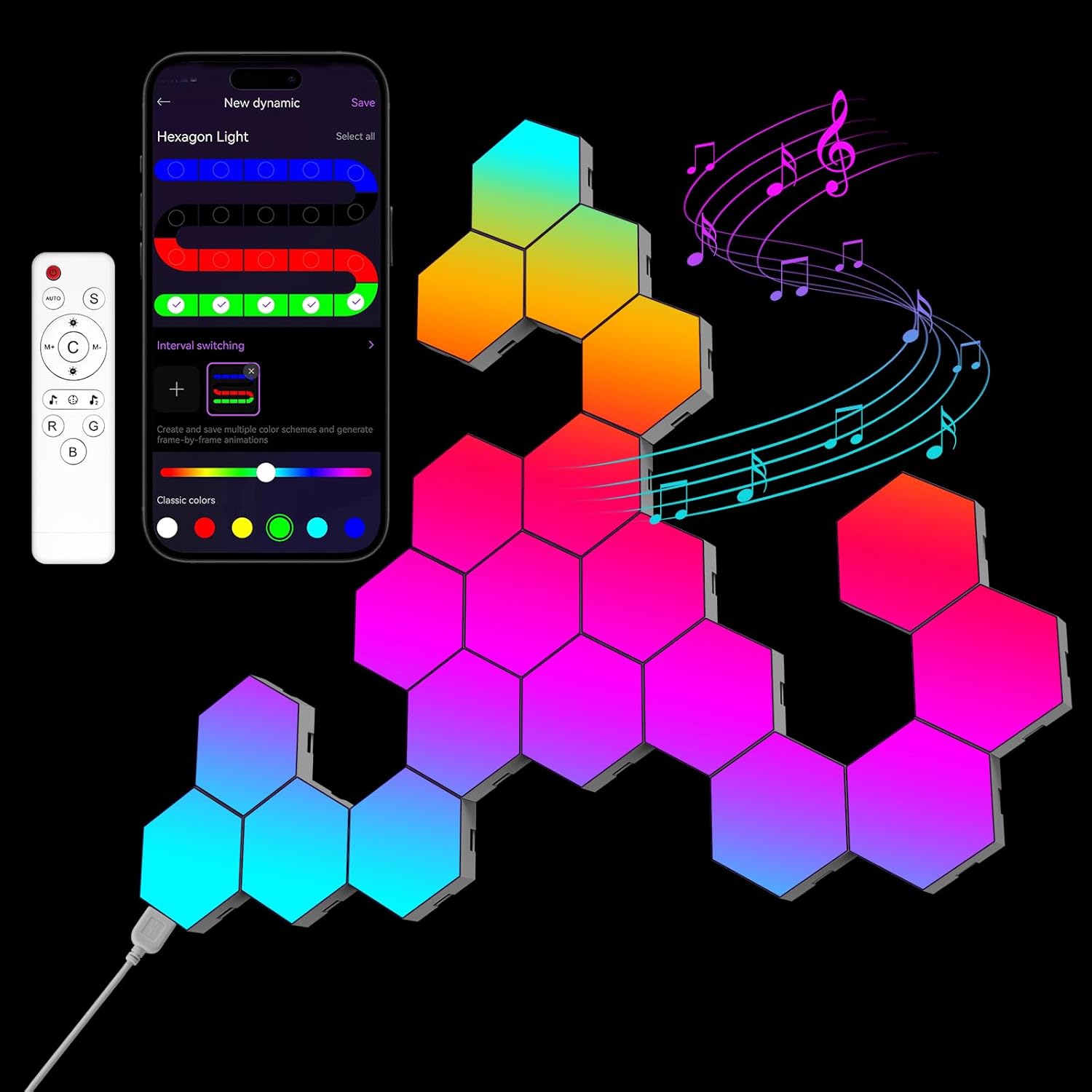 8 Pack Hexagon Lights Wall RGB Panel - Hexagonal Led Lights Room Decor Wall Lights Smart APP Music with Sync Honeycomb Shape Panels Hexagon Gaming Night Lights for Bedroom Children