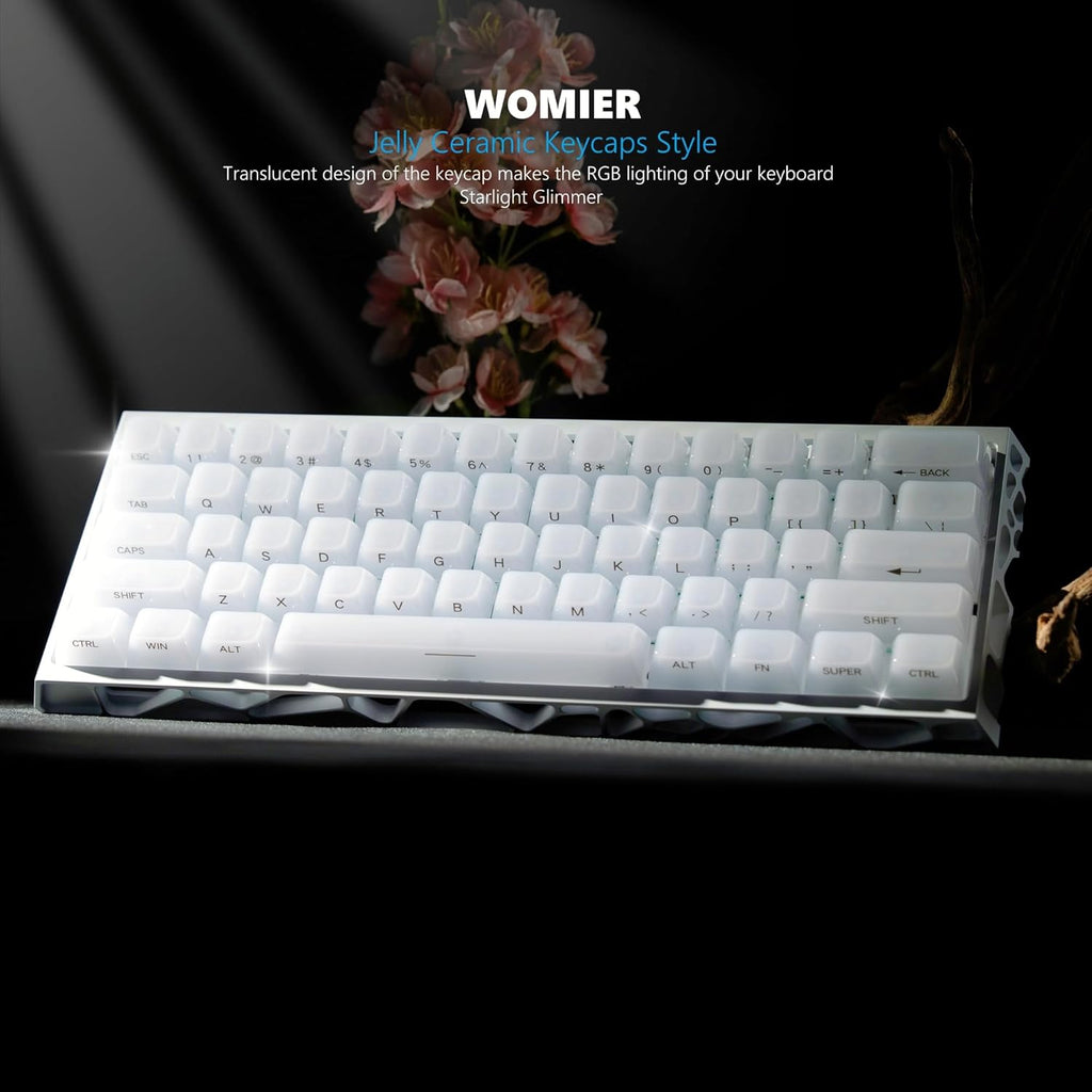 Keyboard Keycaps Jelly - Ceramic Keycaps Style, Clear White Key Cap, Transparent Side Printed Custom 60 65 75 100 Percent for Cherry MX, Outemu, Gateron Mechanical Keyboards(Mda Profile)