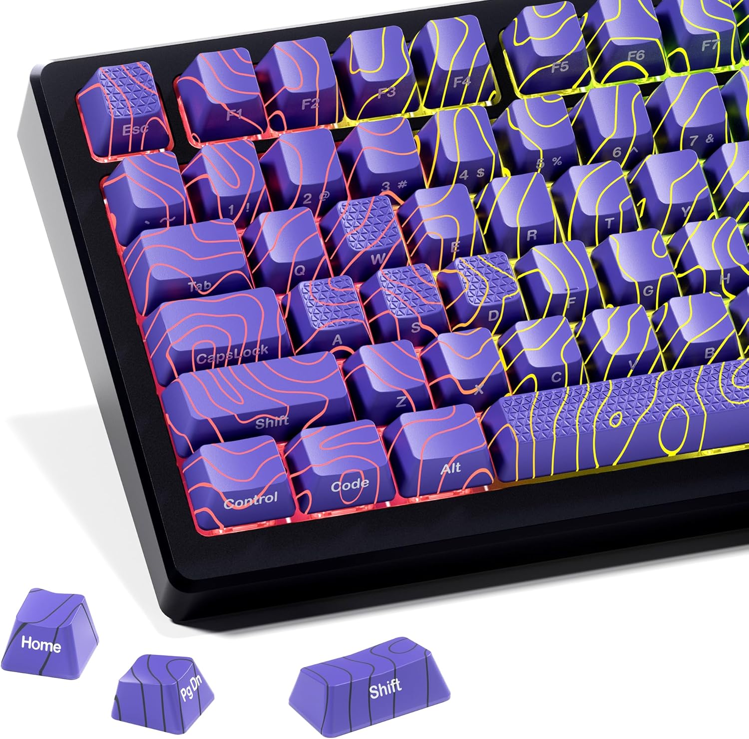 X XVX Spider Web Keycaps 60 75 100 Percent - Shine through Keycaps W/Imd Tech, for Mechanical Keyboards, Full 118 Key Set, OEM Profile, Lines Backlit, Side Printed - Black