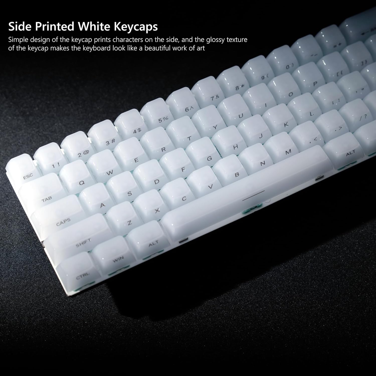 Keyboard Keycaps Jelly - Ceramic Keycaps Style, Clear White Key Cap, Transparent Side Printed Custom 60 65 75 100 Percent for Cherry MX, Outemu, Gateron Mechanical Keyboards(Mda Profile)