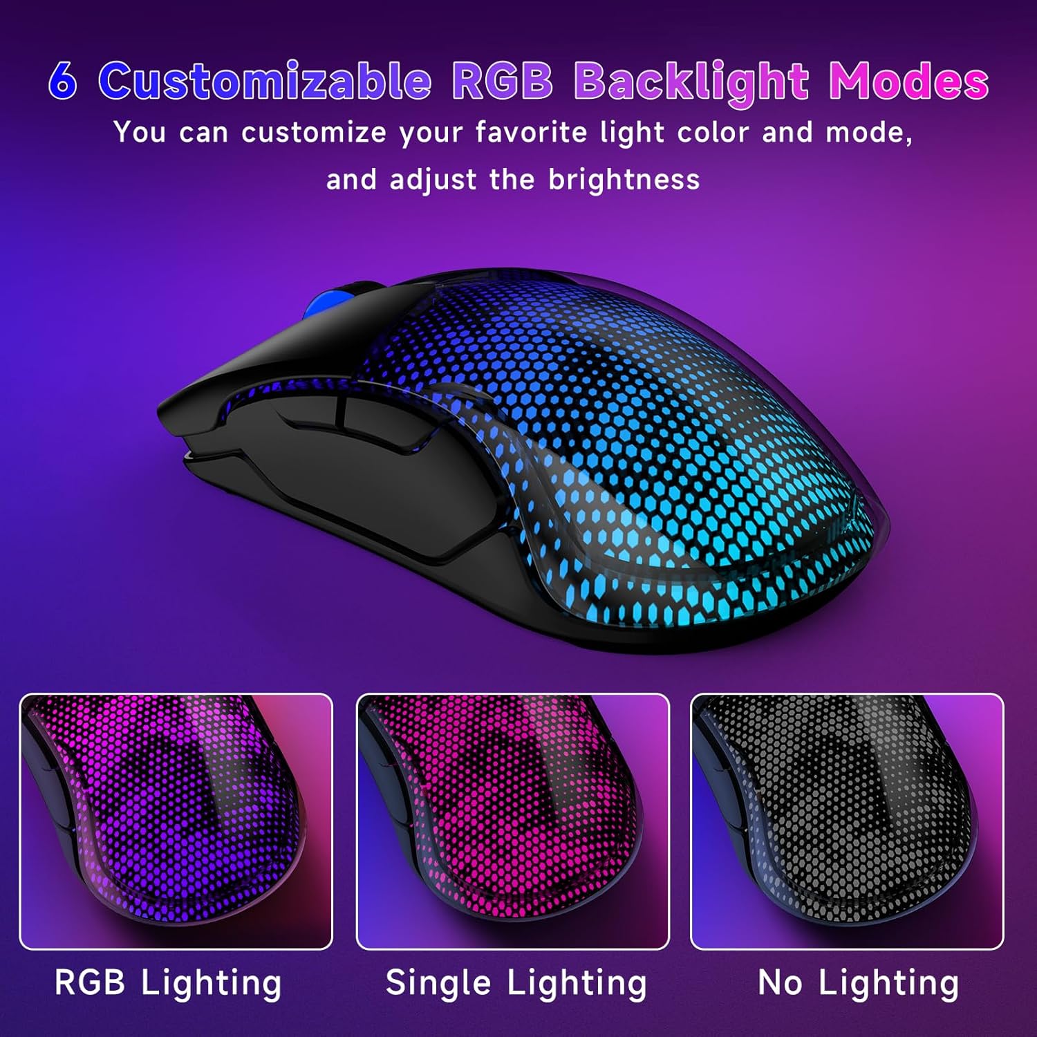 Master02 Wireless Gaming Mouse, 12000 DPI, Tri-Mode 2.4G/Usb-C/Bluetooth 5.3 Gaming Mouse, Python Skin Texture RGB Backlit, 6 Programmable Buttons, 75Hr Battery Life for PC, Mac, PS5, XBOX - Black