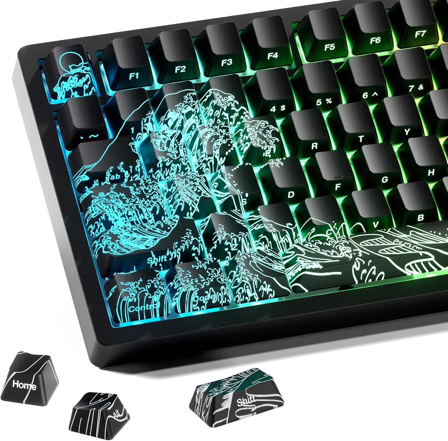 X XVX Spider Web Keycaps 60 75 100 Percent - Shine through Keycaps W/Imd Tech, for Mechanical Keyboards, Full 118 Key Set, OEM Profile, Lines Backlit, Side Printed - Black