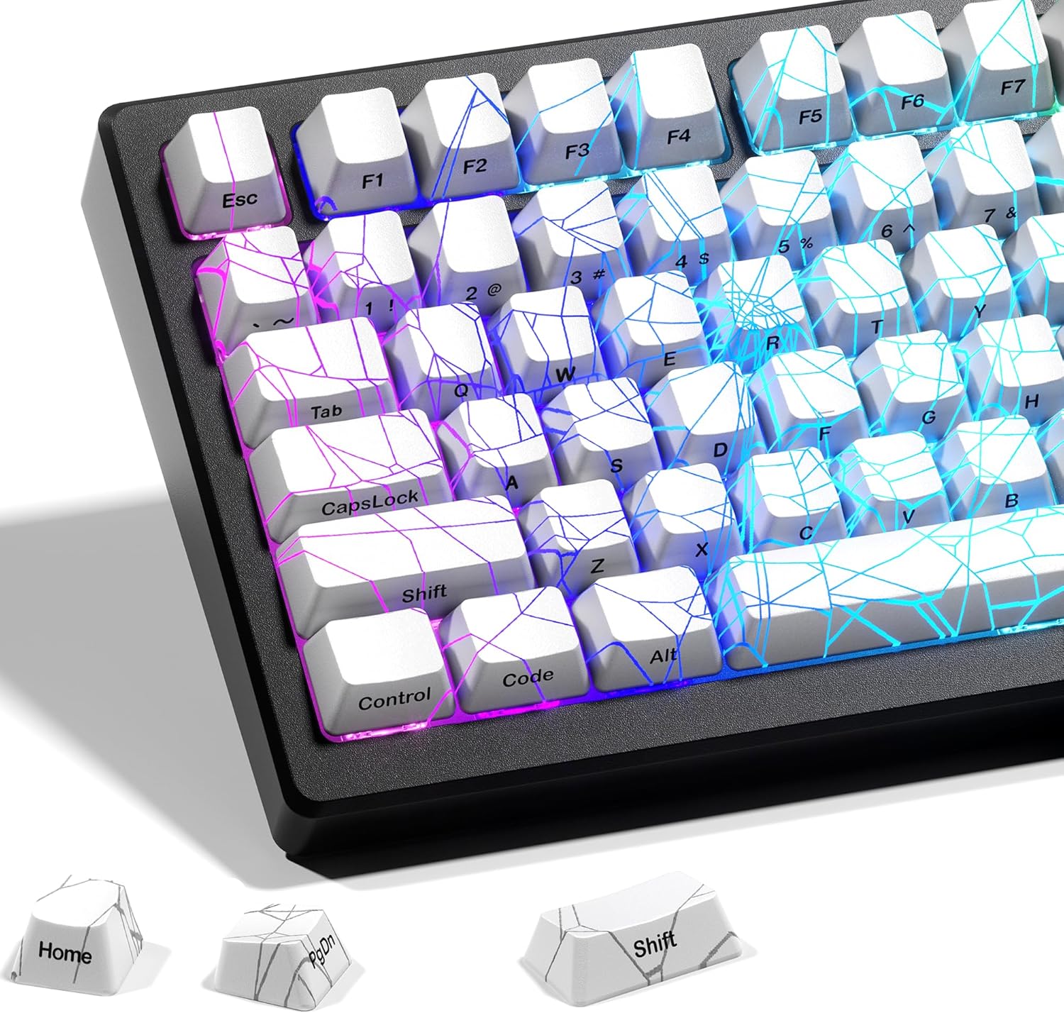 X XVX Spider Web Keycaps 60 75 100 Percent - Shine through Keycaps W/Imd Tech, for Mechanical Keyboards, Full 118 Key Set, OEM Profile, Lines Backlit, Side Printed - Black
