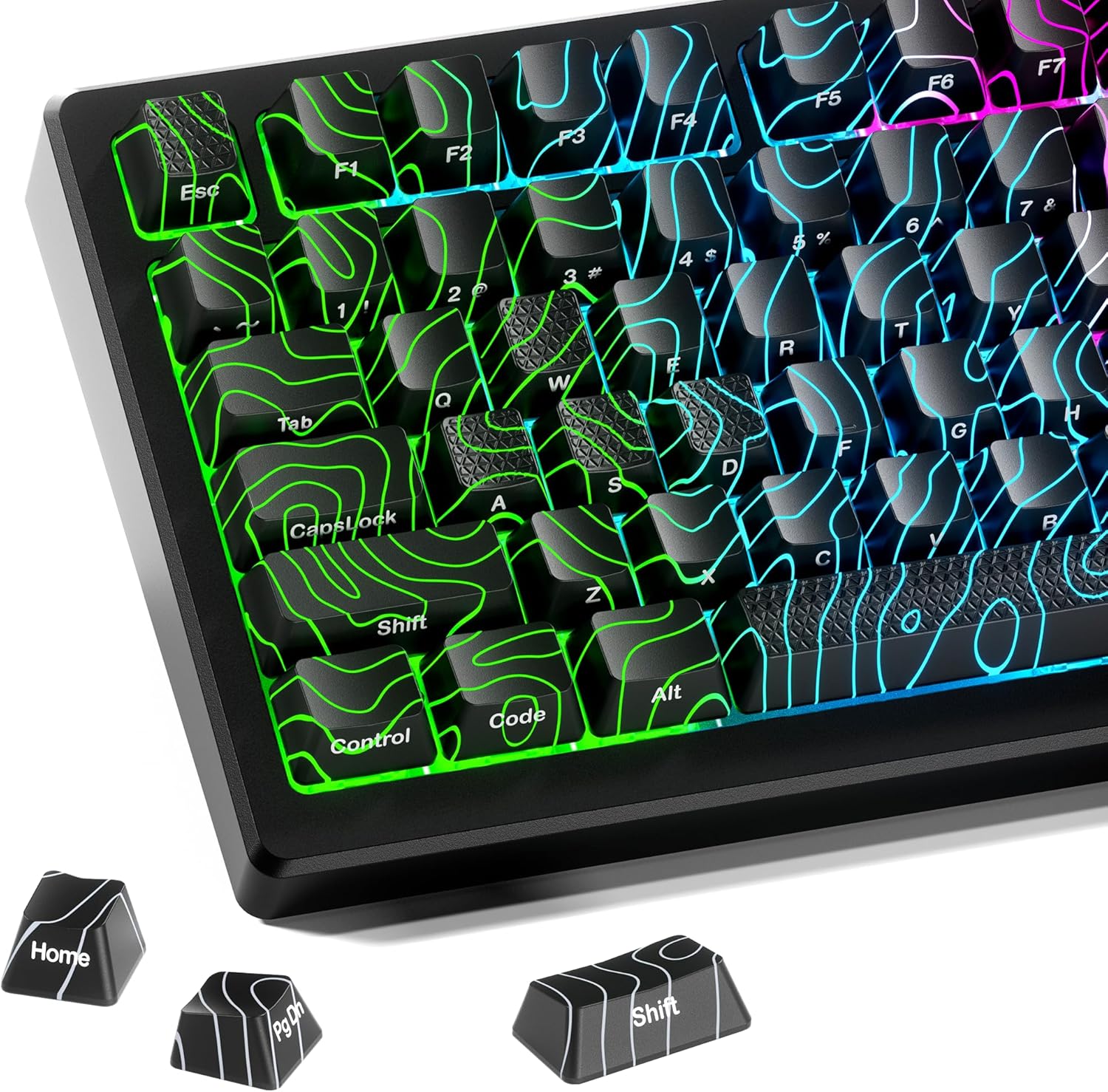 X XVX Spider Web Keycaps 60 75 100 Percent - Shine through Keycaps W/Imd Tech, for Mechanical Keyboards, Full 118 Key Set, OEM Profile, Lines Backlit, Side Printed - Black