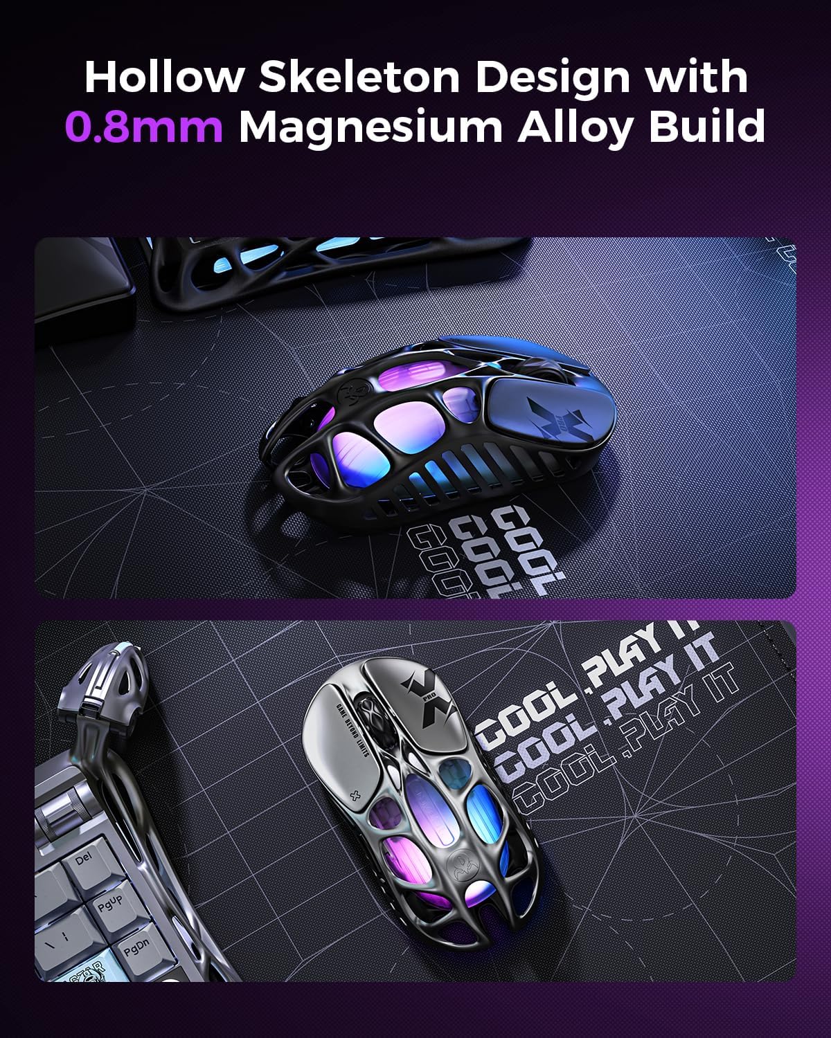 Mercury X Pro Wireless Gaming Mouse, Come with 8K Dongle – 32,000 DPI PAW 3950 Sensor, 8,000Hz Polling Rate, Only 49G, Magnesium Alloy Hollow Frame, RGB Lighting, 5 Programmable Buttons