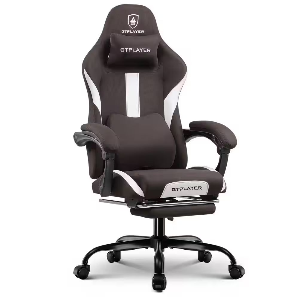 Gaming Chair Fabric Computer Chair with Foot Rest and Pocket Spring Cushion Ergonomic Computer Desk Chair, Brown