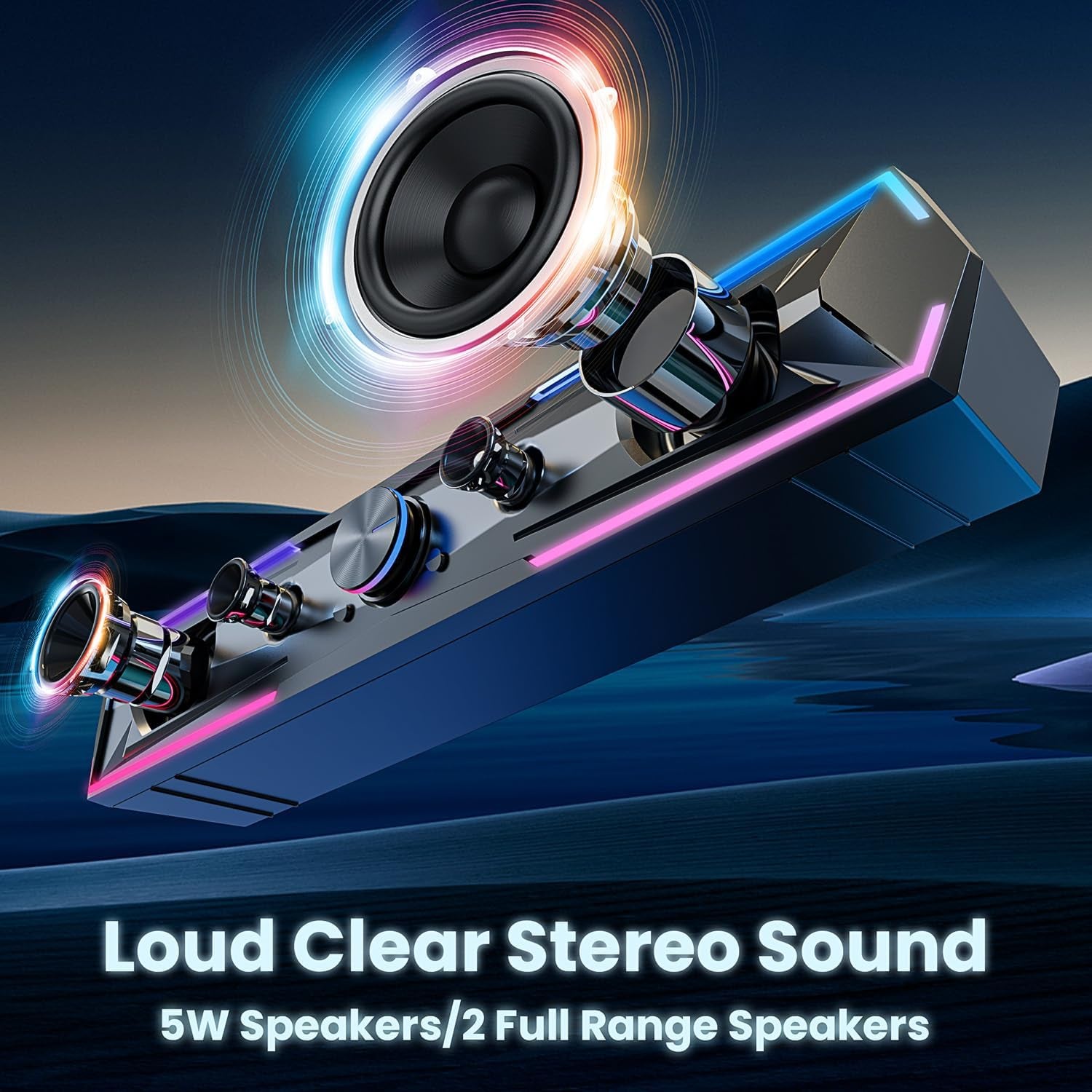 Computer Speakers for Desktop with Surge Clear Sound, Flowing LED Pc Speaker for Computer Desktop Laptop Monitor, Bluetooth & USB Input