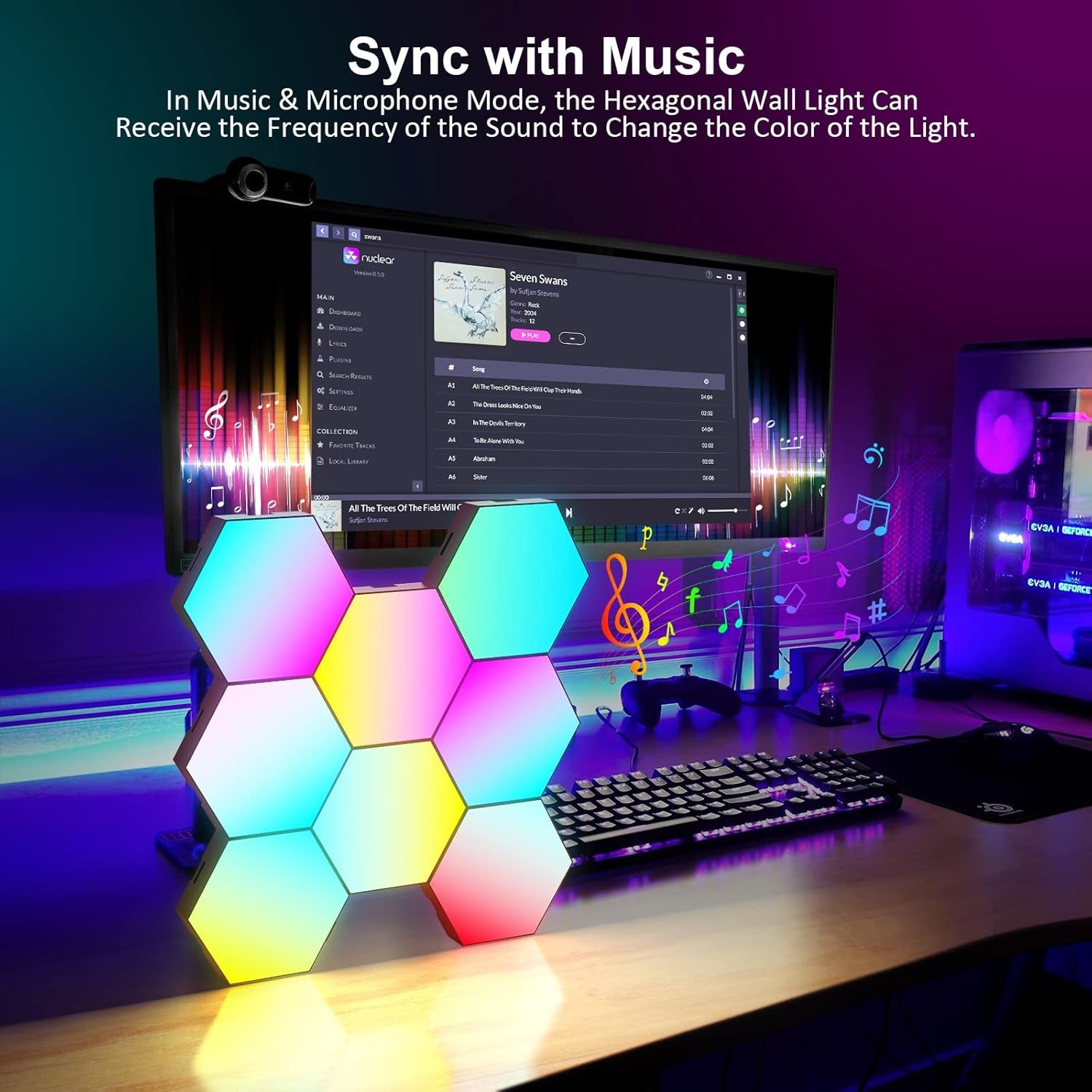 8 Pack Hexagon Lights Wall RGB Panel - Hexagonal Led Lights Room Decor Wall Lights Smart APP Music with Sync Honeycomb Shape Panels Hexagon Gaming Night Lights for Bedroom Children