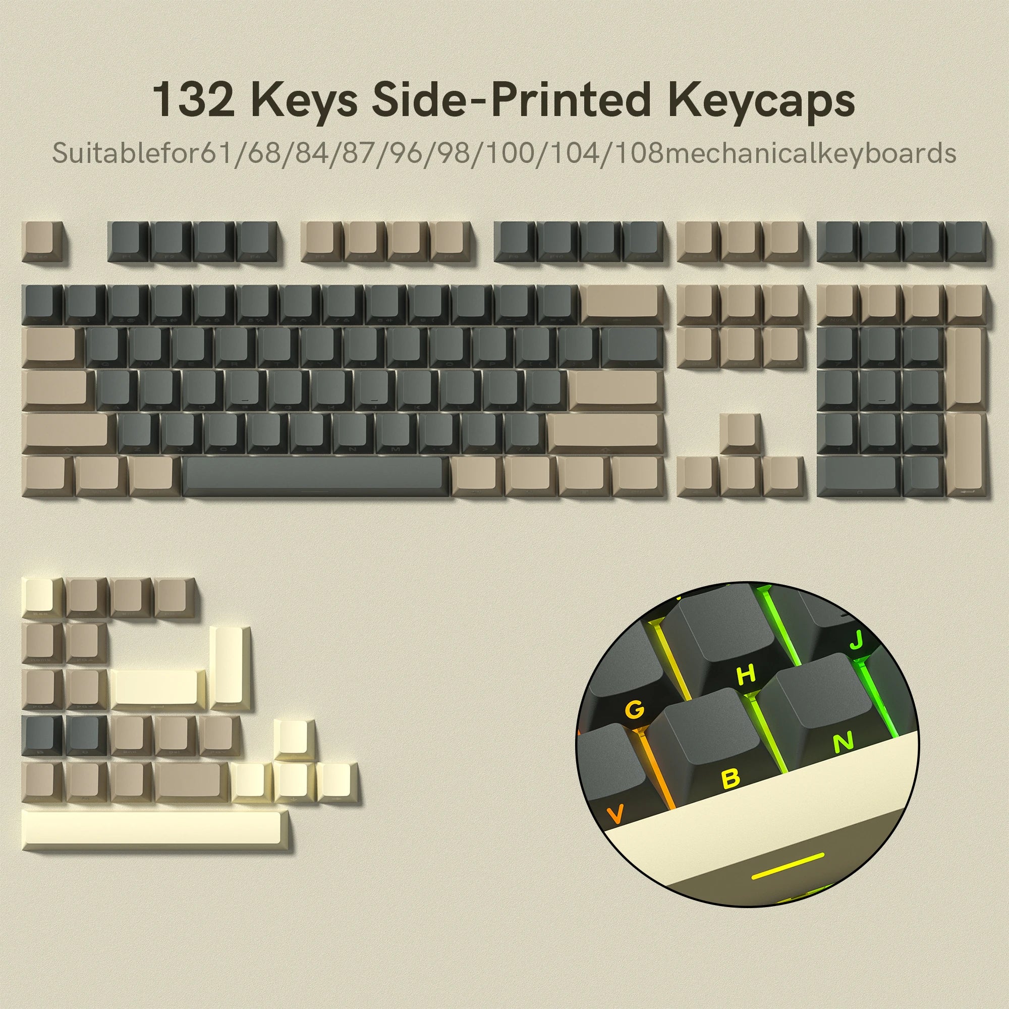 138 Keys Retro Brown Gray PBT Keycap Double Shot Cherry Profile Key Caps for Cherry MX Switches Mechanical Gamer Keyboard