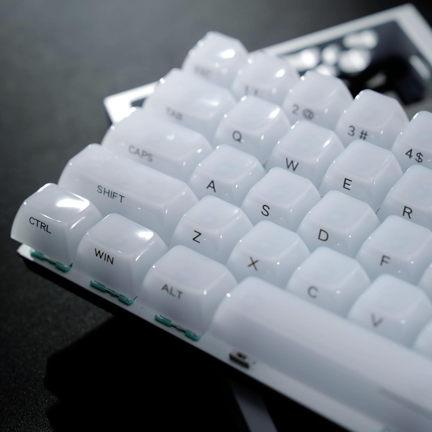 Keyboard Keycaps Jelly - Ceramic Keycaps Style, Clear White Key Cap, Transparent Side Printed Custom 60 65 75 100 Percent for Cherry MX, Outemu, Gateron Mechanical Keyboards(Mda Profile)