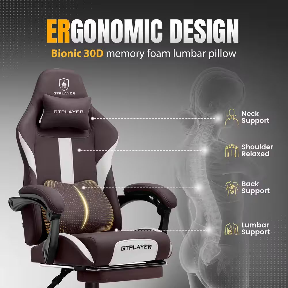 Gaming Chair Fabric Computer Chair with Foot Rest and Pocket Spring Cushion Ergonomic Computer Desk Chair, Brown