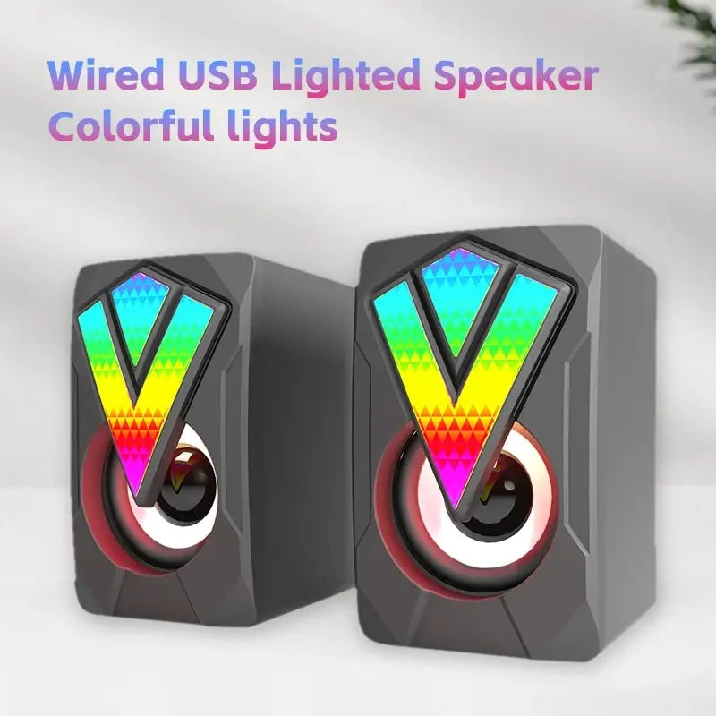 Computer Speakers PC Sound Box HIFI Stereo Microphone USB Wired with LED Light for Desktop Computer