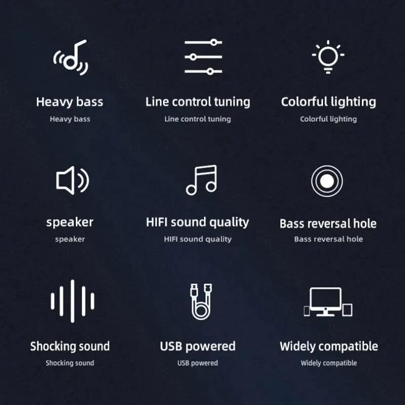 Computer Speakers PC Sound Box HIFI Stereo Microphone USB Wired with LED Light for Desktop Computer