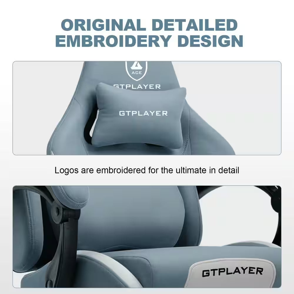 Gaming Chair Fabric Computer Chair with Foot Rest and Pocket Spring Cushion Ergonomic Computer Desk Chair, Blue