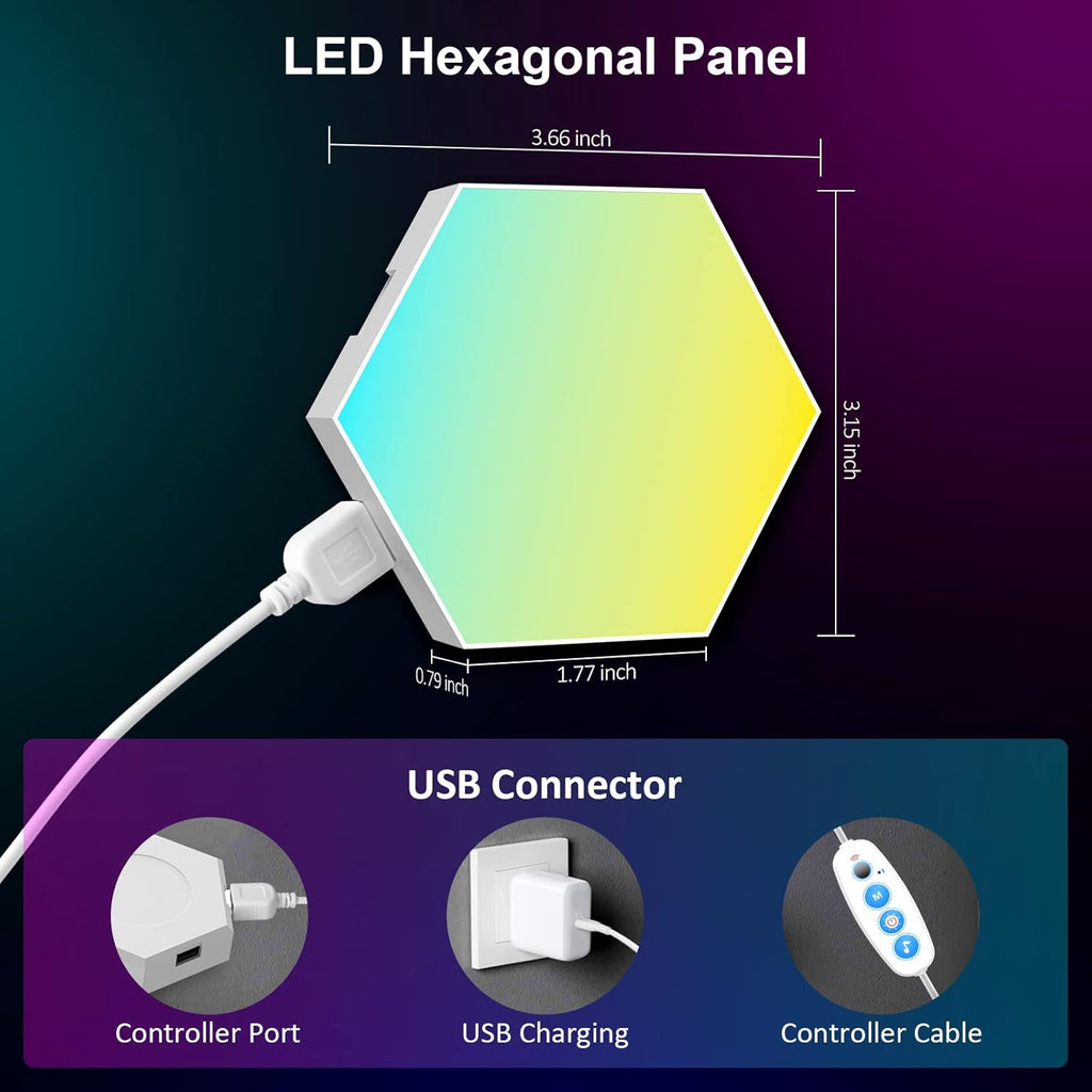 8 Pack Hexagon Lights Wall RGB Panel - Hexagonal Led Lights Room Decor Wall Lights Smart APP Music with Sync Honeycomb Shape Panels Hexagon Gaming Night Lights for Bedroom Children