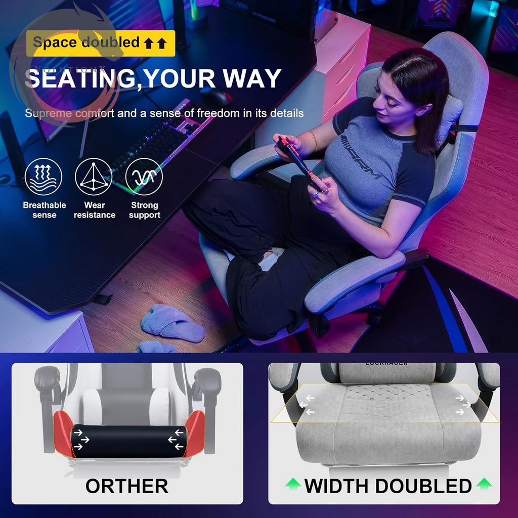 Gaming Chair, Computer Office Chair with Pocket Spring Cushion, Linkage Armrests and Footrest, High Back Ergonomic Computer Chair with Lumbar Support Task Chair with Footrest