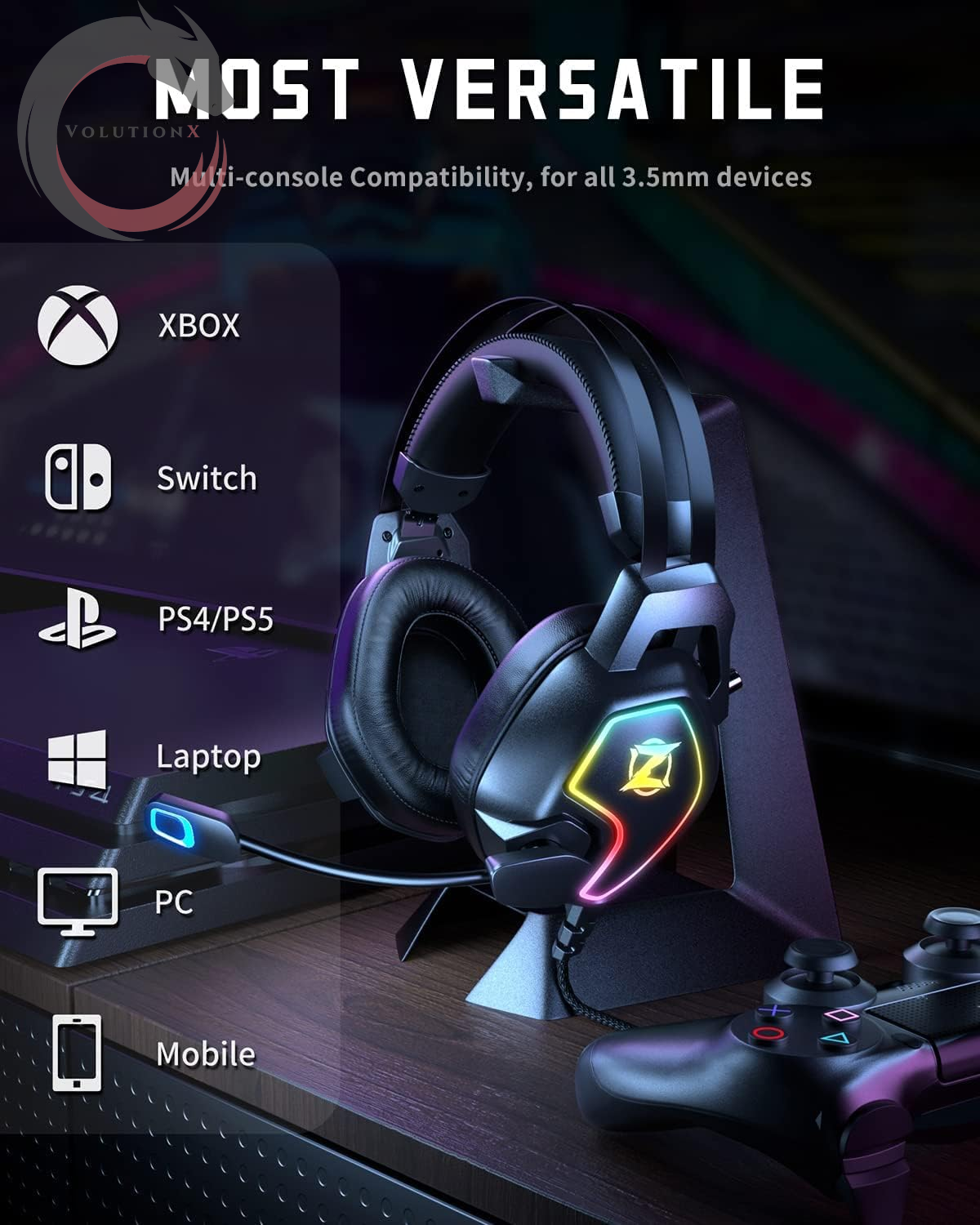 Gaming Headset for Xbox One Series X/S Ps5, Ps4, PC Switch, Noise Canceling Headphones with Microphone, 3.5Mm Audio Jack, Auto-Adjust Headband