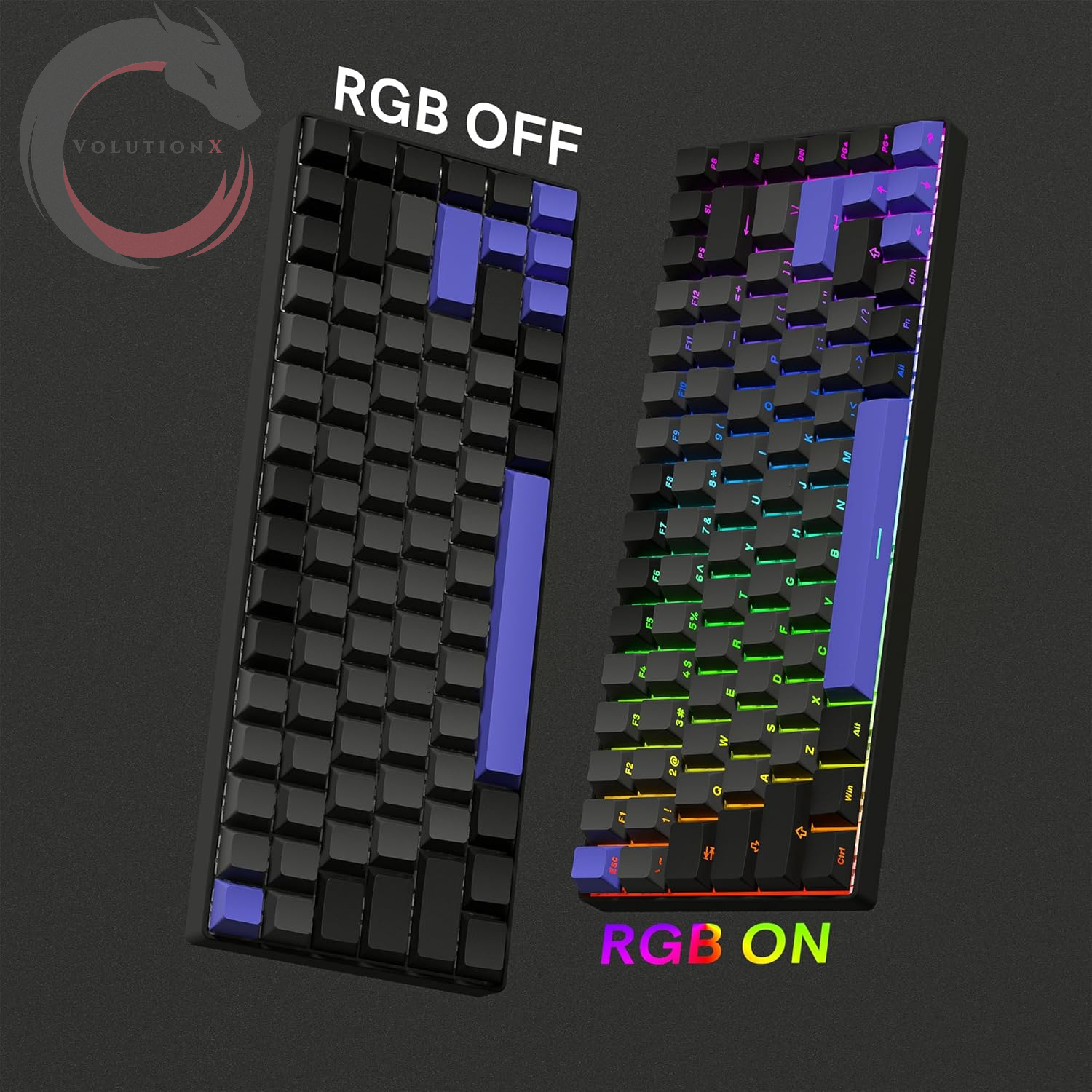 Shine through Double Shot PBT Keycaps Set, Cherry Profile Custom Keycaps 60 65 75 100 Percent for 61/64/68/84/87/100/104/108 Retro Gaming Mechanical Keyboard, Black Purple