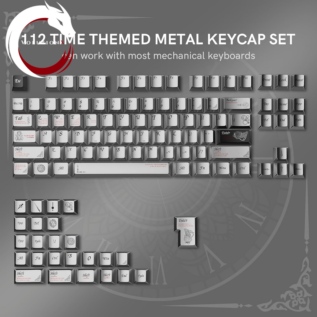 Metal Textured Mechanical Gaming Keyboard Keycaps, Retro Dye Sub & Double Shot PBT Keycaps 60 75 100 Percent, Cherry Profile Custom Aluminum Keyboard Keys Caps Set 112 Keys, Space Gray