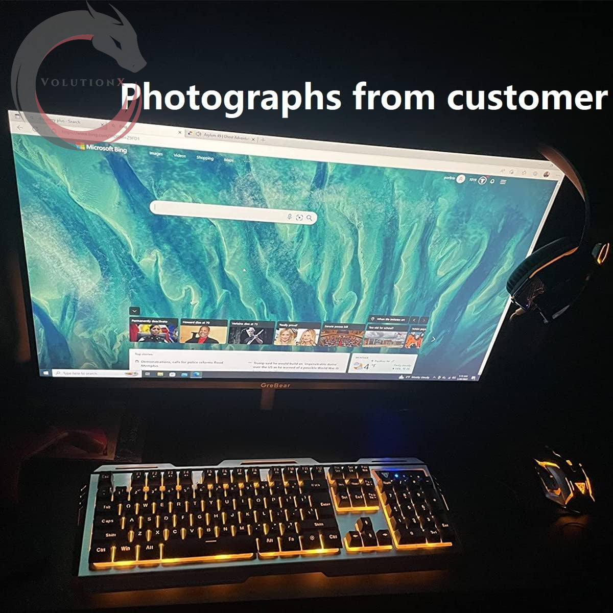 Wired Gaming Keyboard Mouse Combo,Iron Metallic Frame,Orange Yellow LED Backlit Bright Changing,Full Size 104 Keycap,Usb 2.0,For Prime Xbox One PS4 Gamer