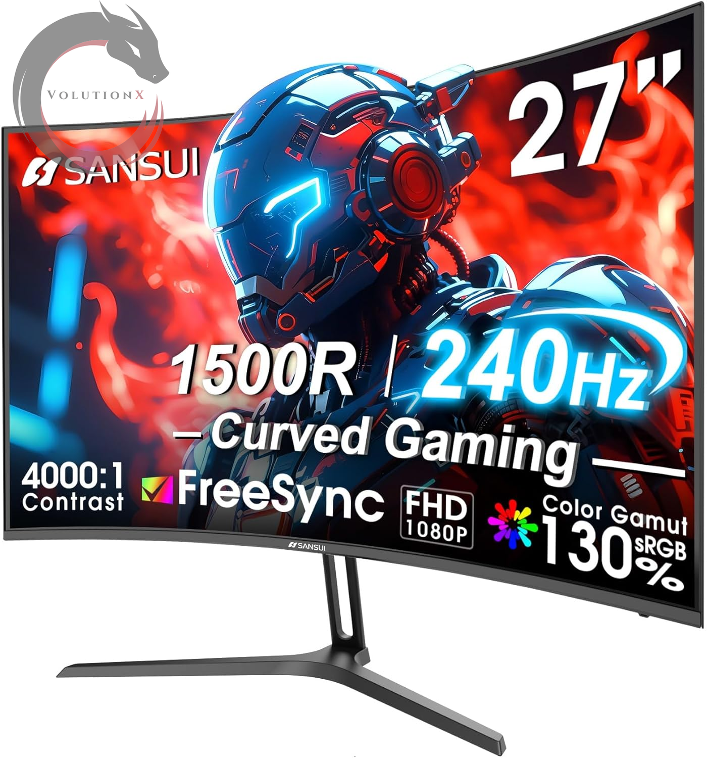 27 Inch Curved 240Hz Gaming Monitor FHD 1080P, 1500R Curve Computer Monitor, 130% Srgb, 4000:1 Contrast, HDR, Freesync, MPRT 1Ms, Low Blue Light, HDMI DP Ports, Metal Stand, DP Cable Incl.