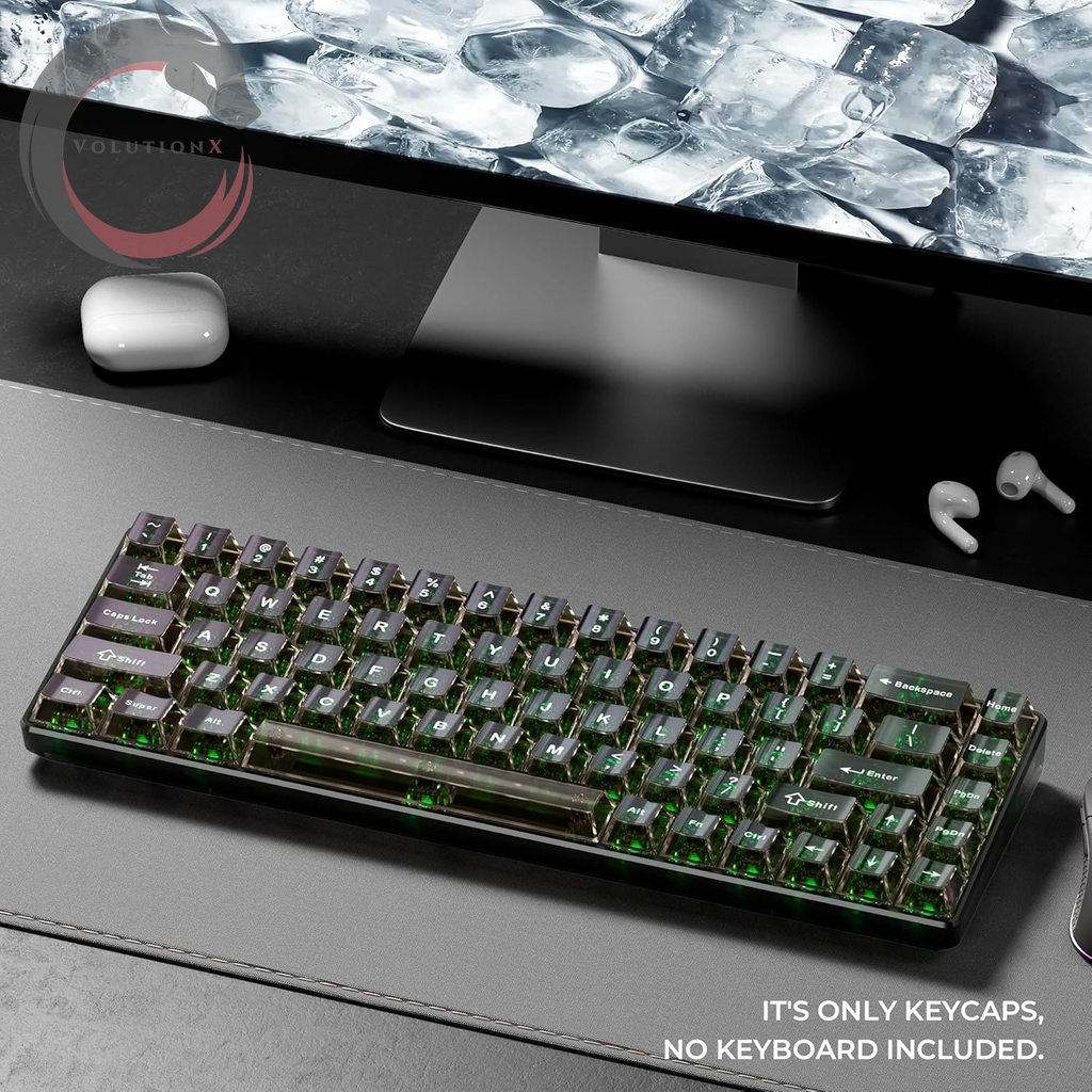 XVX Clear Keycaps, Black Transparent Keycaps 60 65 75 100 Percent, Crystal Ceramic Custom Key Cap Set 124 Keys, Cherry Profile, Shine Through, Cute Style for Mechanical Keyboards